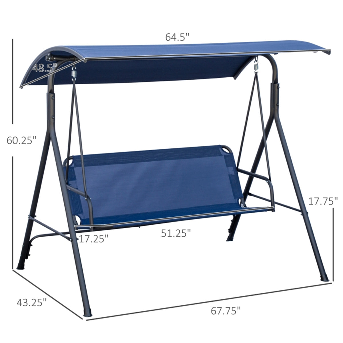 Triple Comfort Dark Blue Patio Swing Chair with Adjustable Canopy