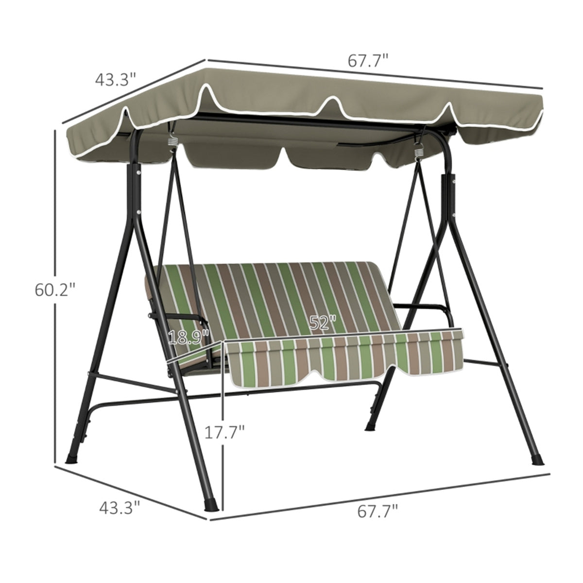 3-Seat Outdoor Patio Swing Chair-Beige & Green    ( Amazon Shipping)（ Prohibited by WalMart ）