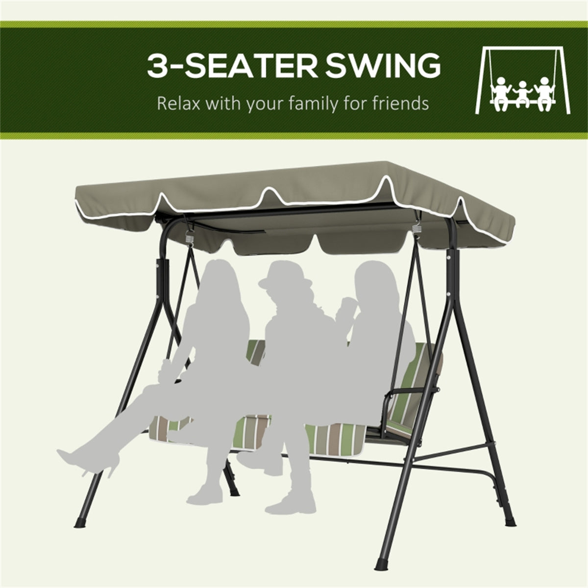 3-Seat Outdoor Patio Swing Chair-Beige & Green    ( Amazon Shipping)（ Prohibited by WalMart ）