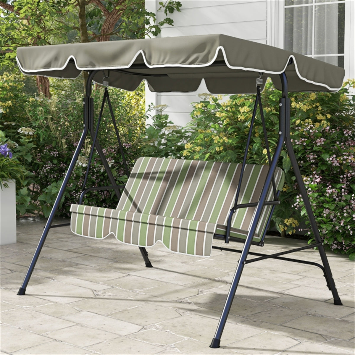 3-Seat Outdoor Patio Swing Chair-Beige & Green    ( Amazon Shipping)（ Prohibited by WalMart ）