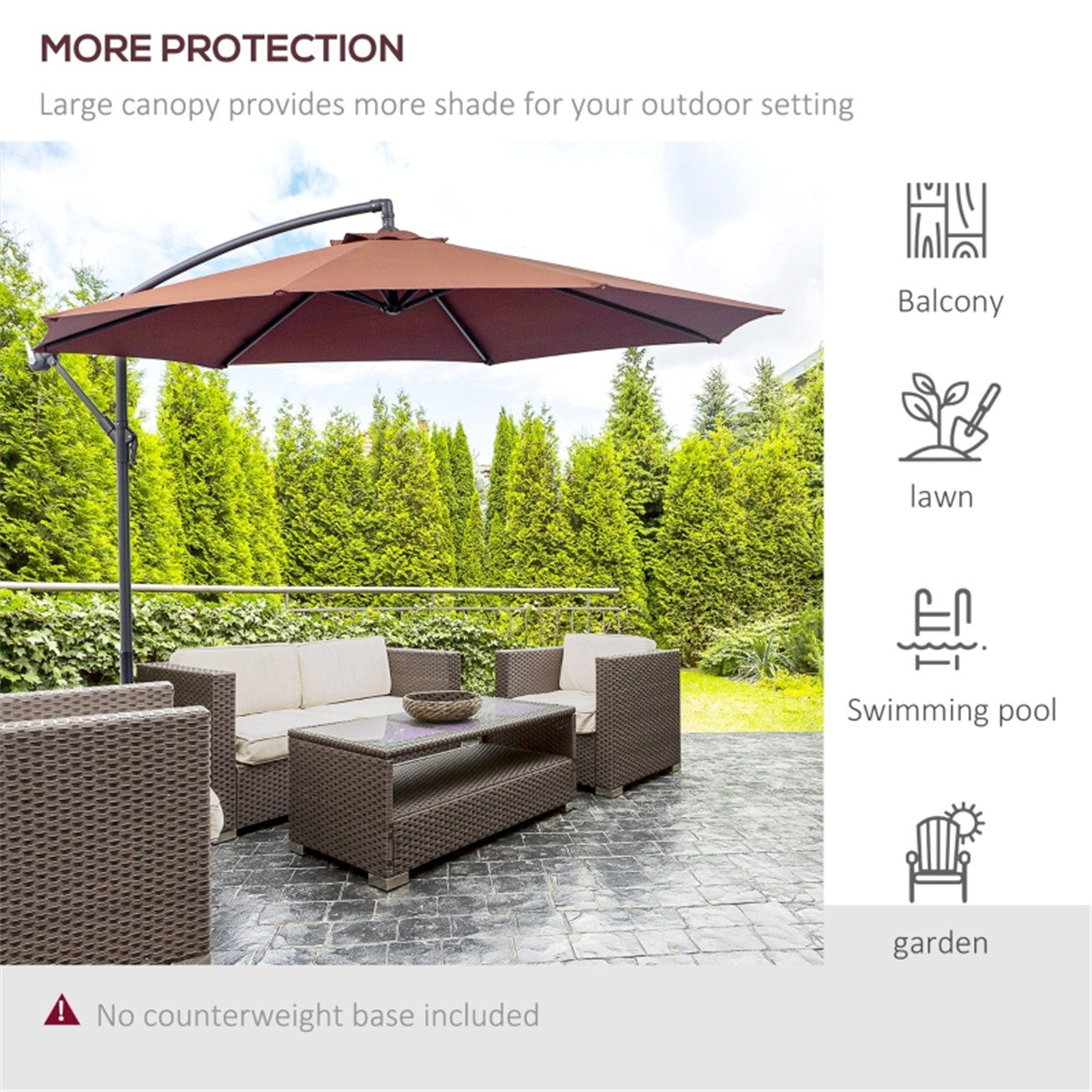 10' Patio Offset Umbrella - UV Resistant, Adjustable & Wind-Resistant