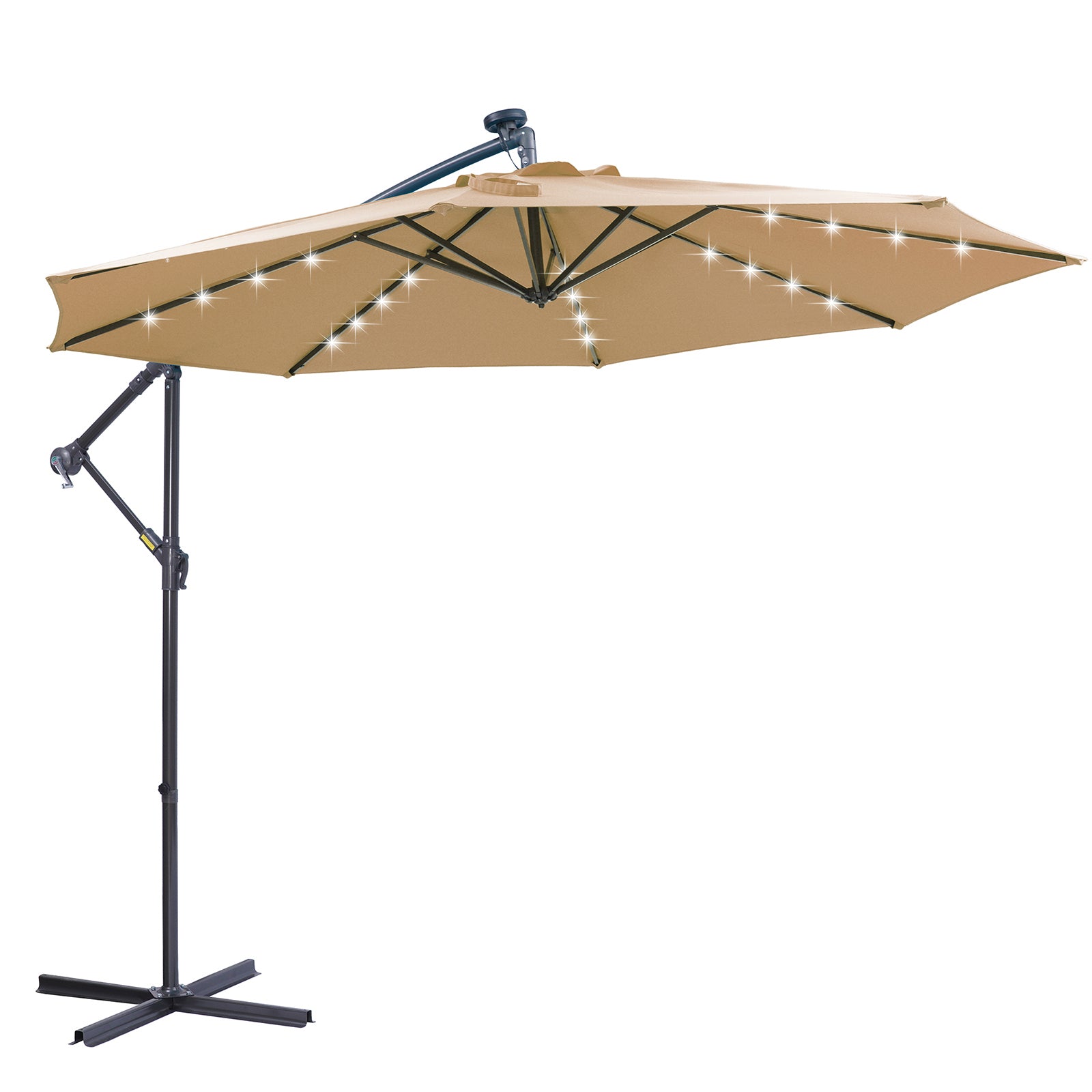 10 FT Solar LED Cantilever Umbrella: Stylish Shade & Night Glow - Taupe