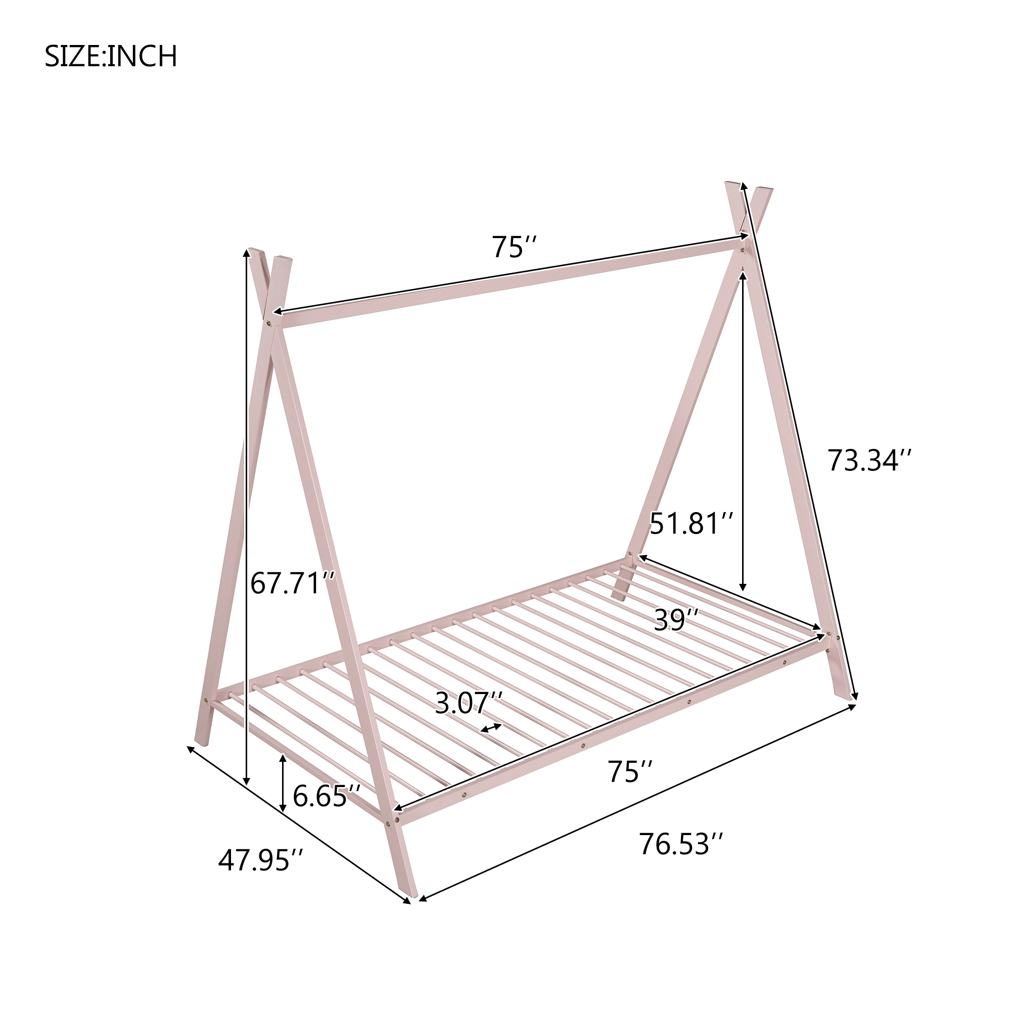 Imagination House Twin Bed Frame - Pink Metal Play Tent for Kids!