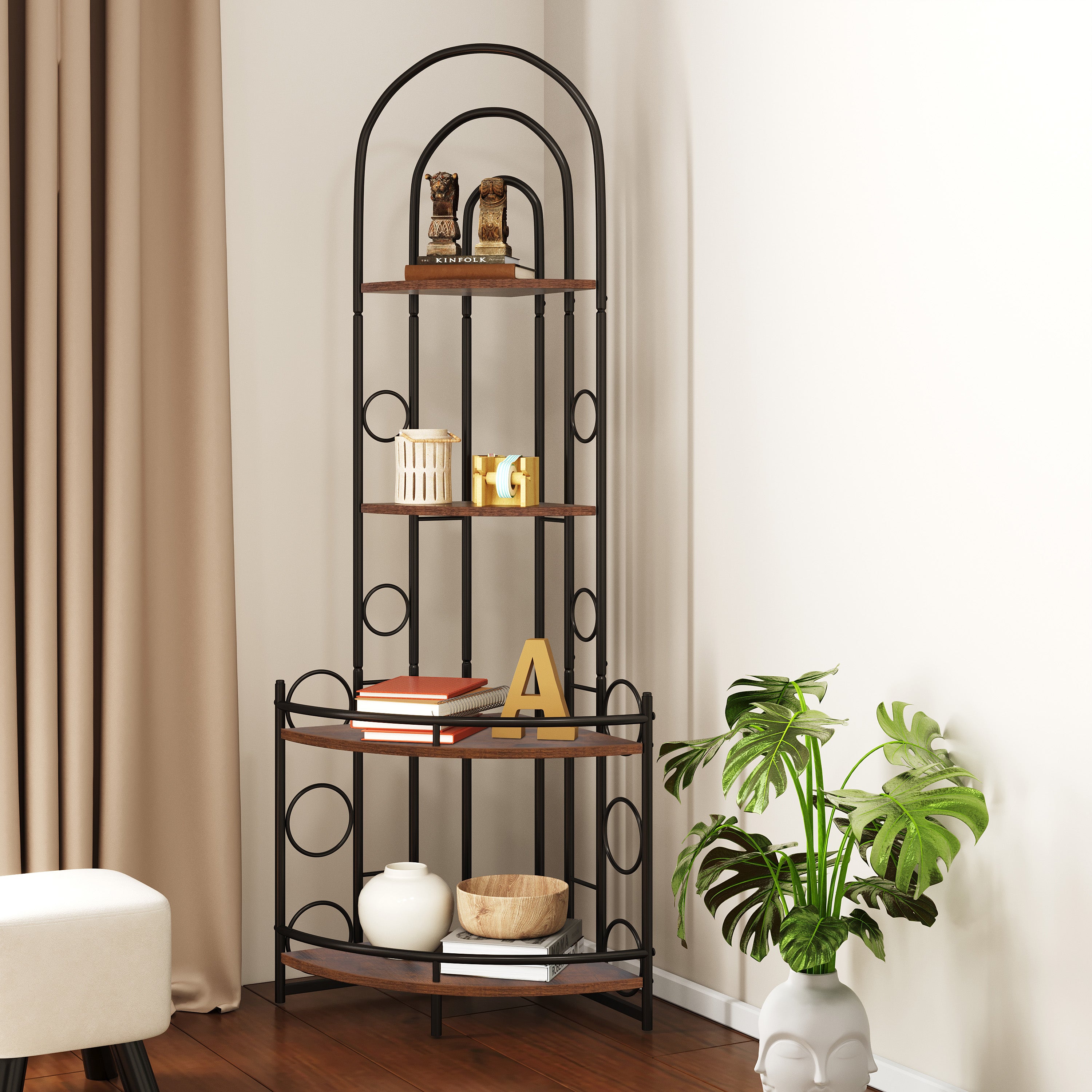 Stylish 4-Tier Corner Bookshelf & Plant Stand – Space-Saving Metal Frame