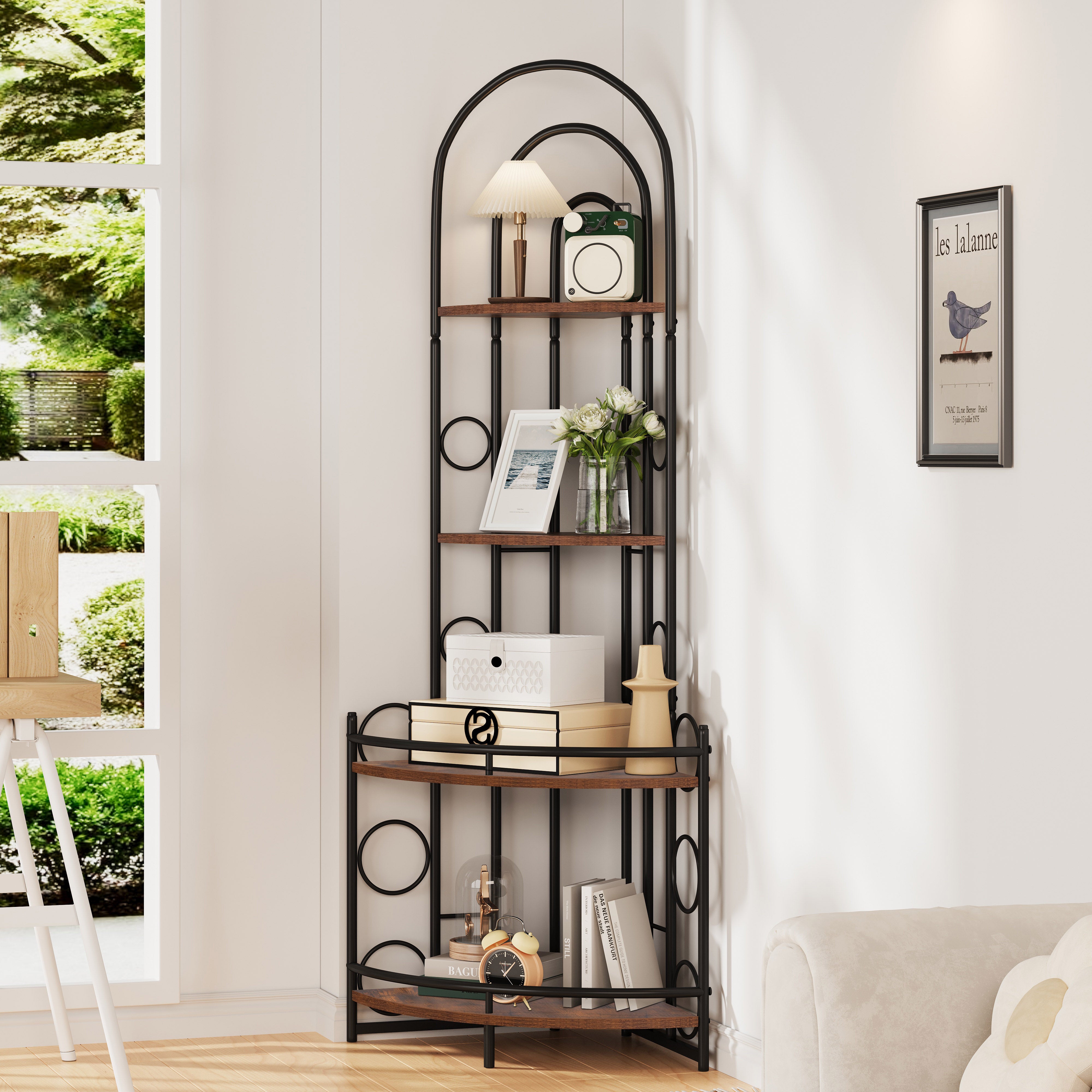 Stylish 4-Tier Corner Bookshelf & Plant Stand – Space-Saving Metal Frame