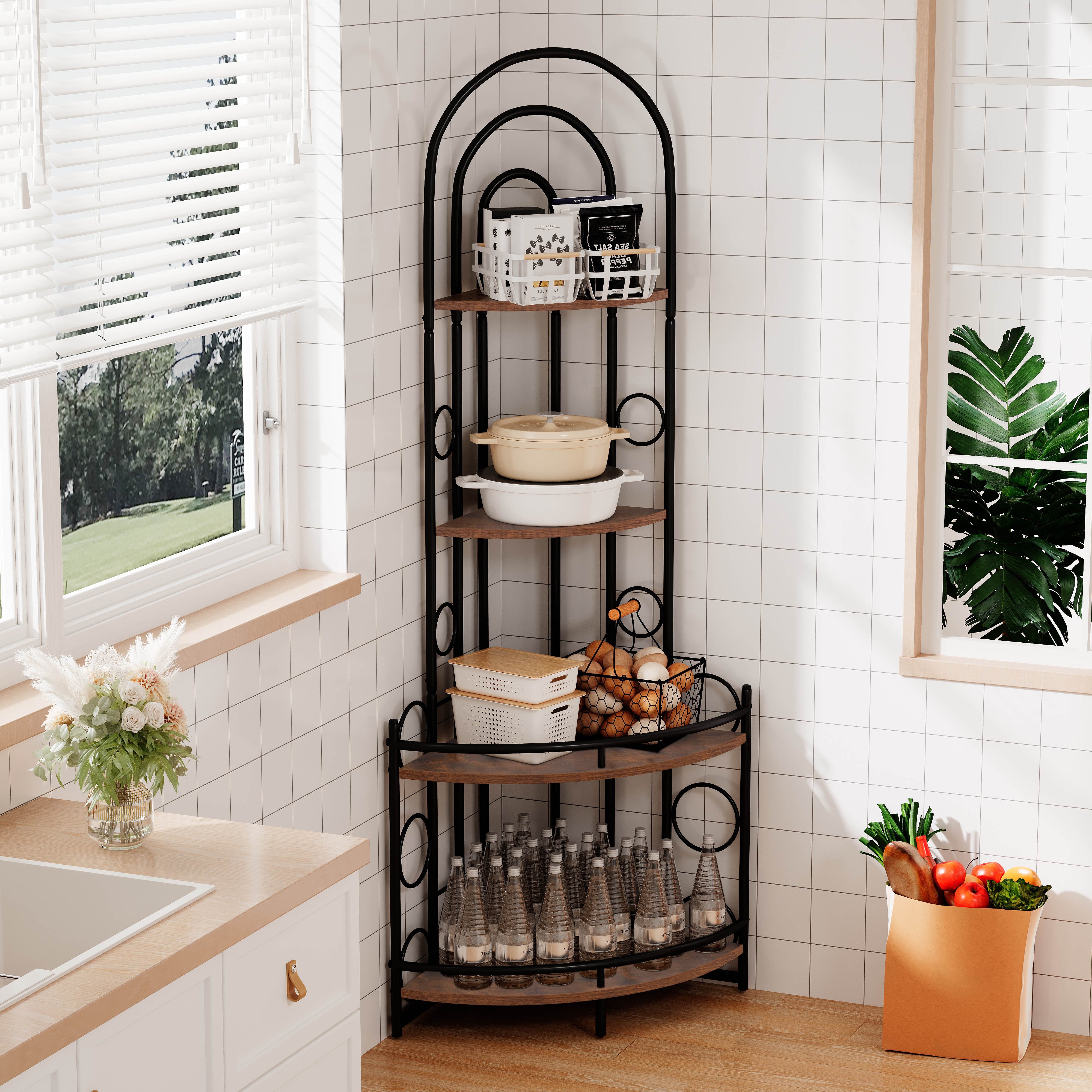 Stylish 4-Tier Corner Bookshelf & Plant Stand – Space-Saving Metal Frame