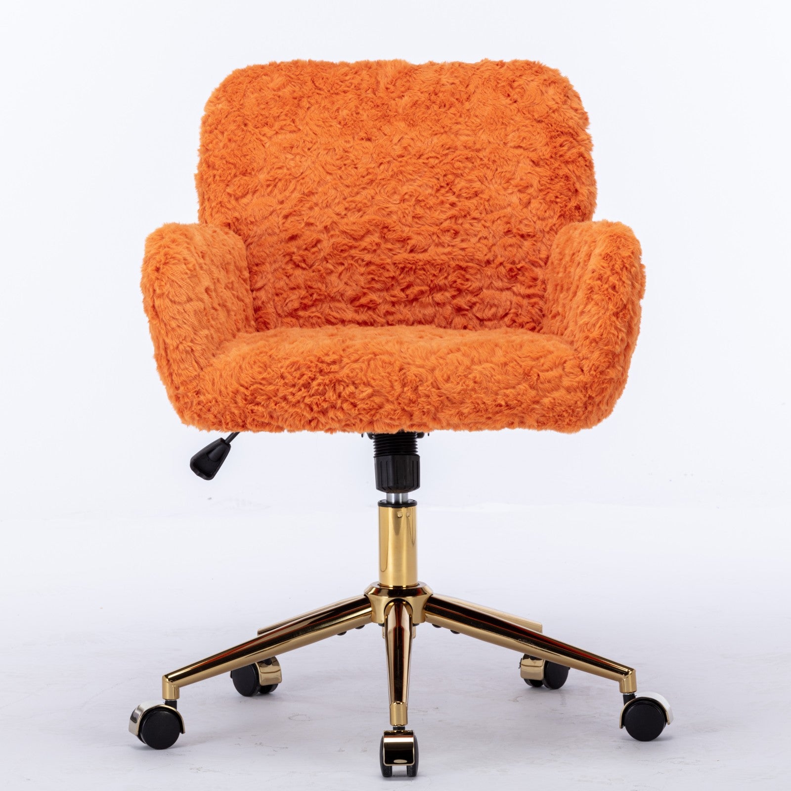 Luxurious Swivel Office Chair - Adjustable Golden Base with Soft Faux Fur