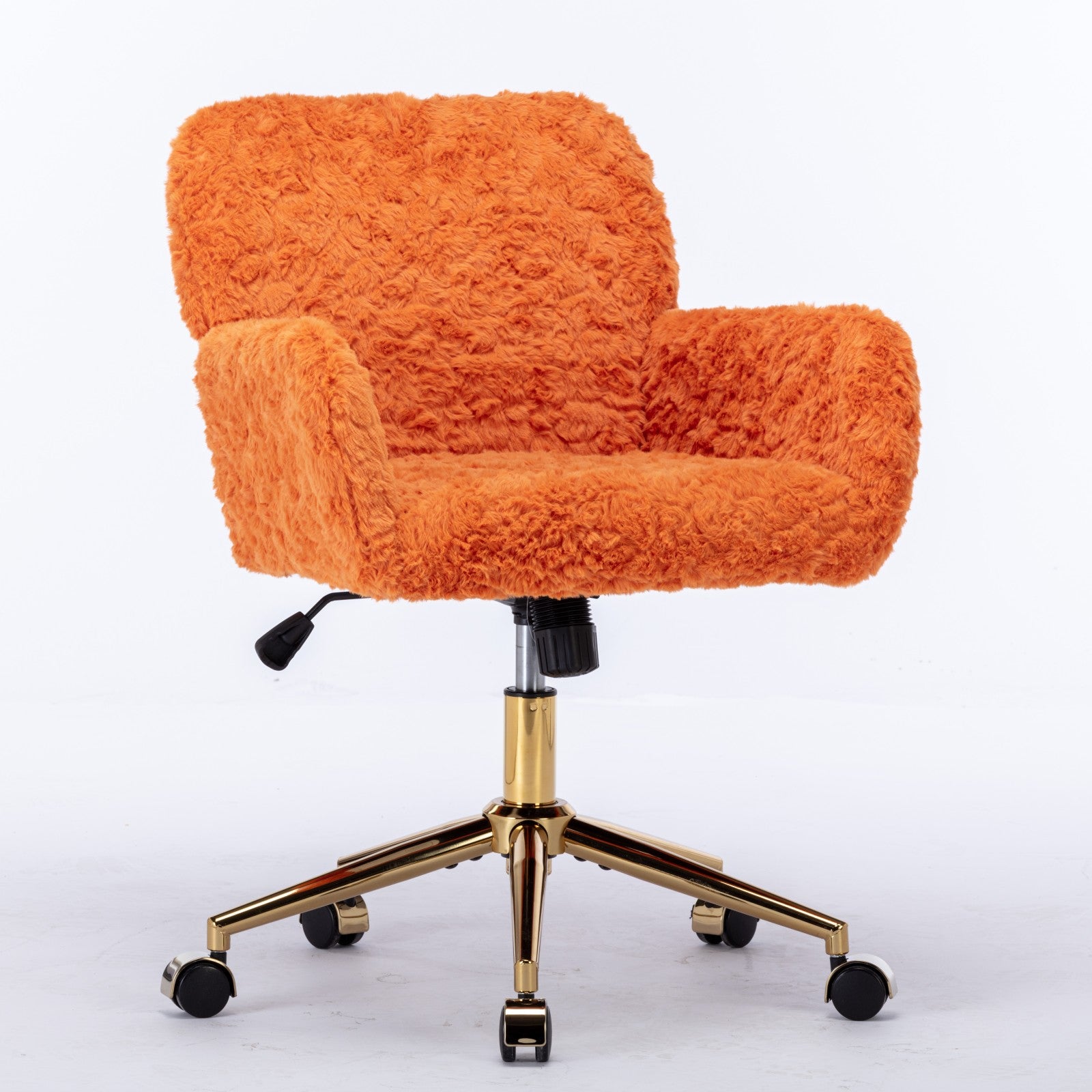 Luxurious Swivel Office Chair - Adjustable Golden Base with Soft Faux Fur