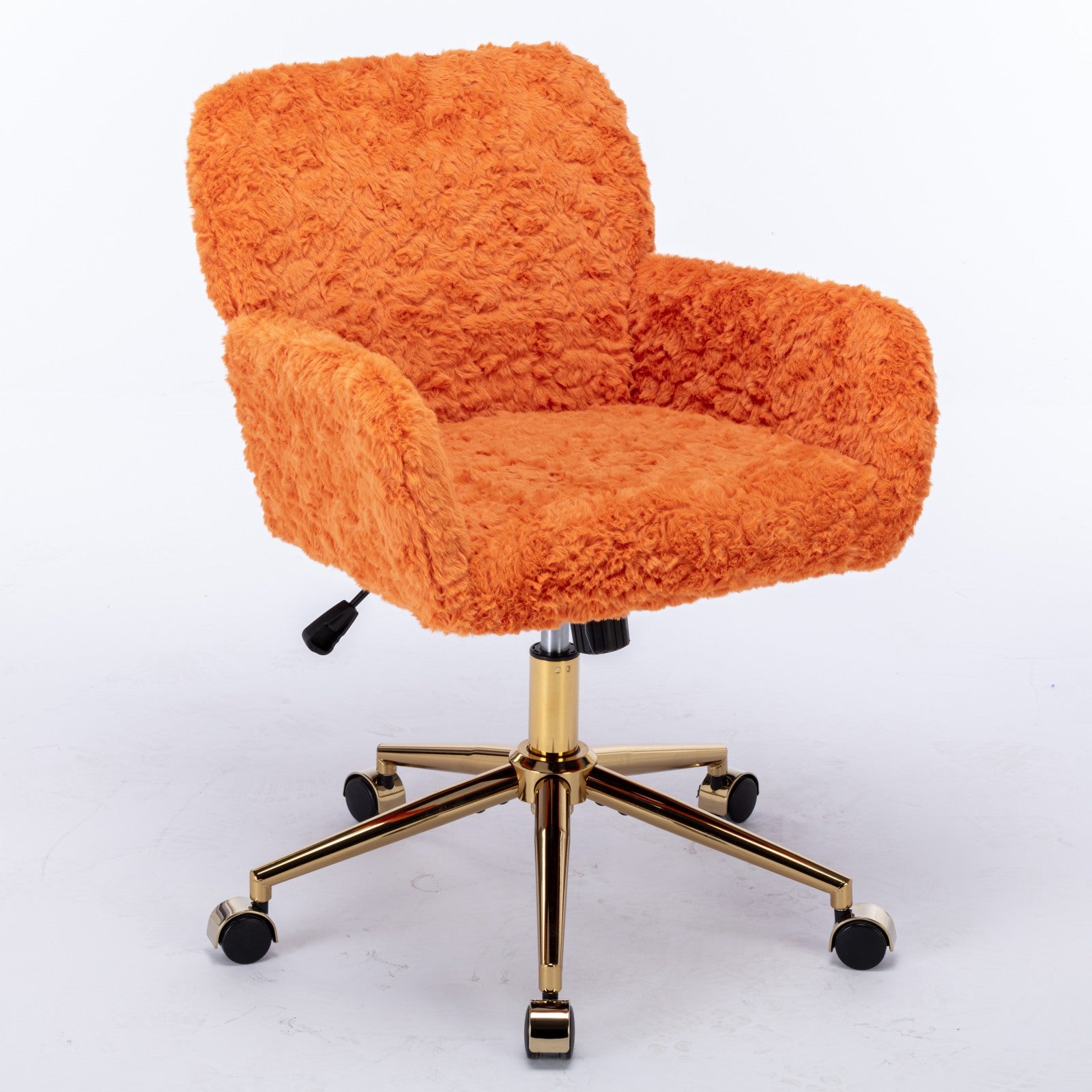 Luxurious Swivel Office Chair - Adjustable Golden Base with Soft Faux Fur