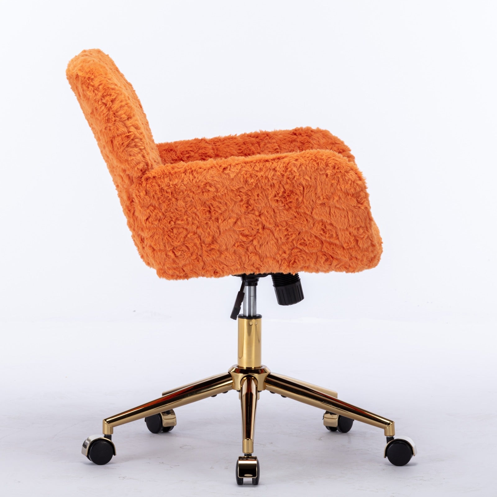 Luxurious Swivel Office Chair - Adjustable Golden Base with Soft Faux Fur