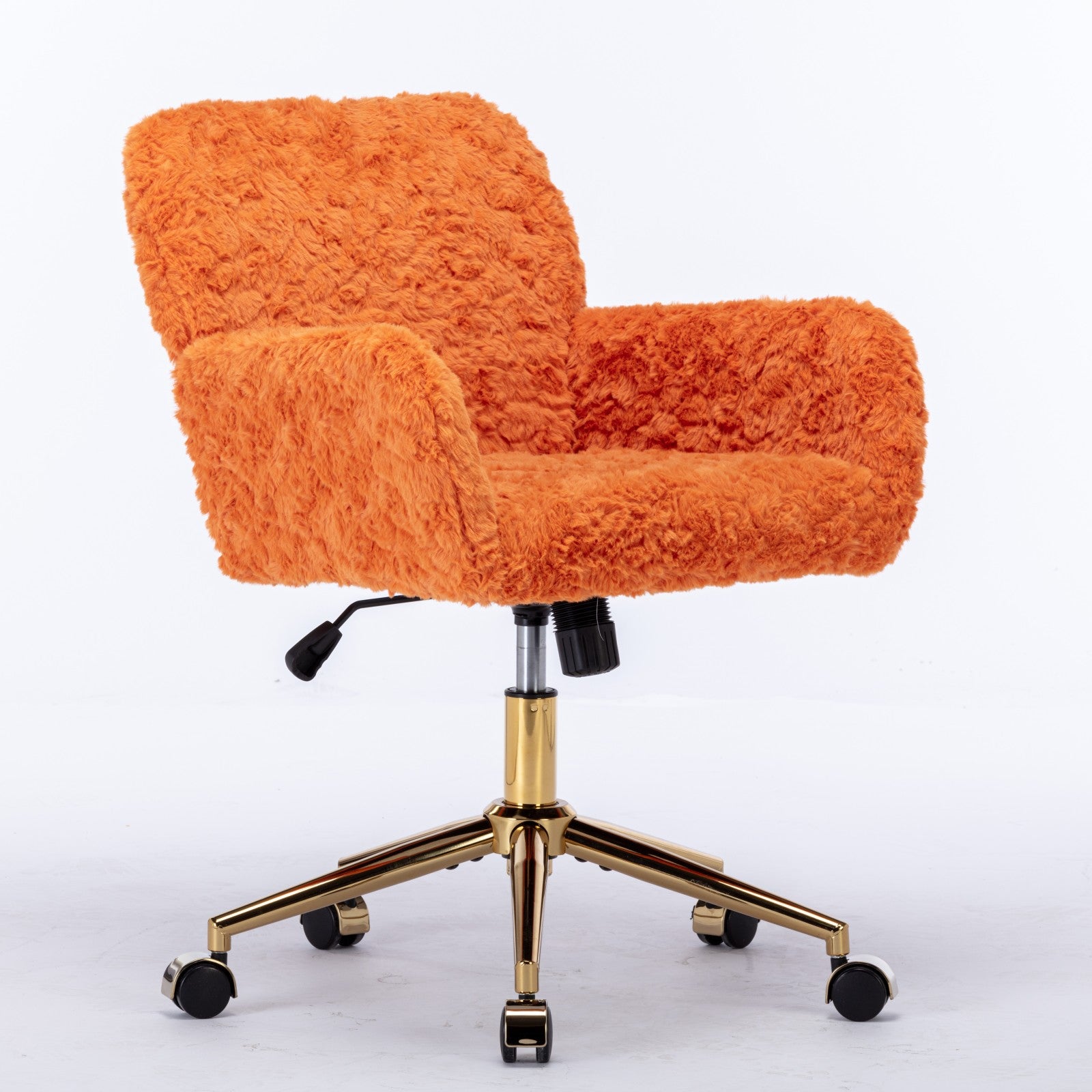 Luxurious Swivel Office Chair - Adjustable Golden Base with Soft Faux Fur