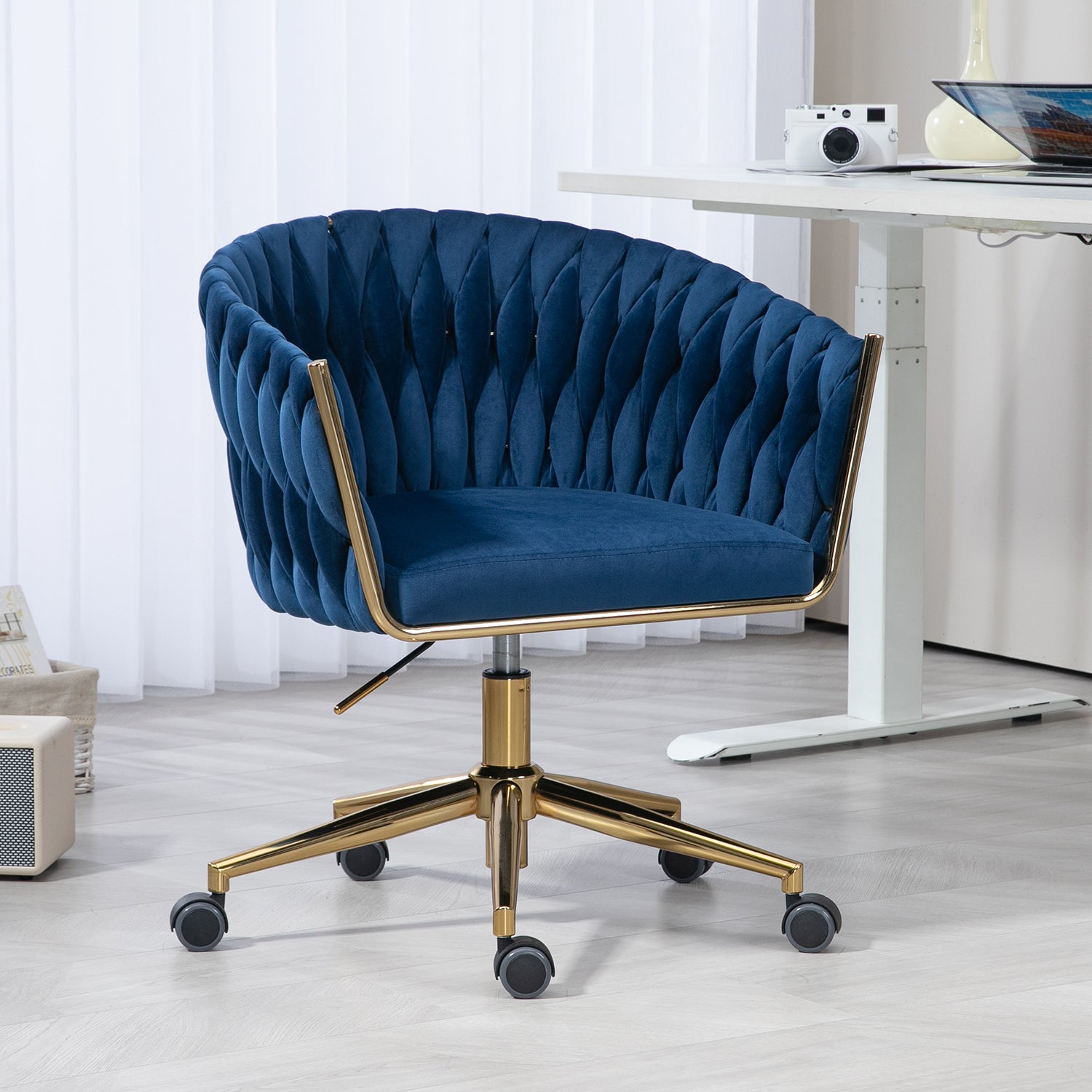 Handcrafted Blue Velvet Swivel Office & Vanity Chair - Comfort Meets Style!