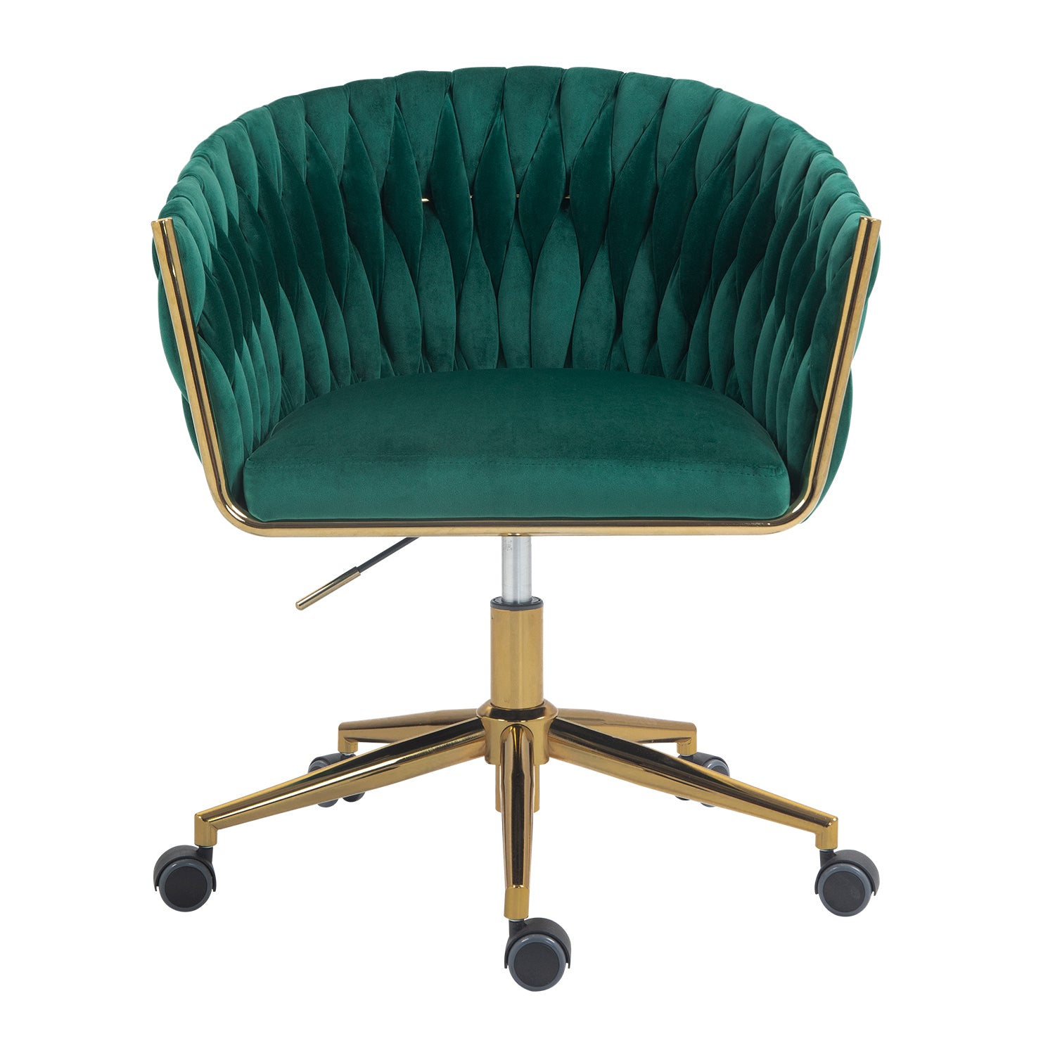 Chic Hand-Woven Office & Vanity Chair with Wheels - 360° Swivel & Adjustable, Green