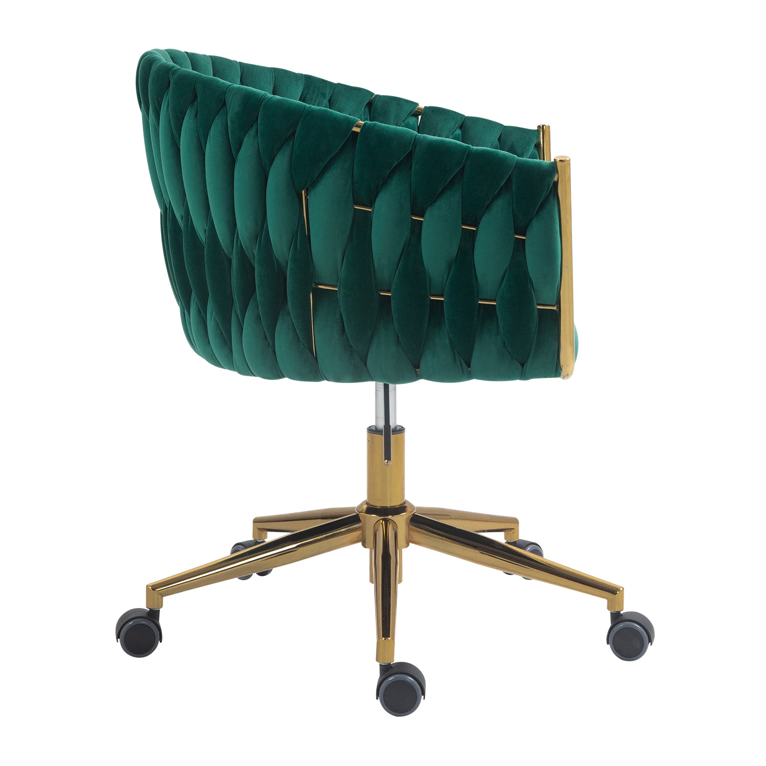 Chic Hand-Woven Office & Vanity Chair with Wheels - 360° Swivel & Adjustable, Green