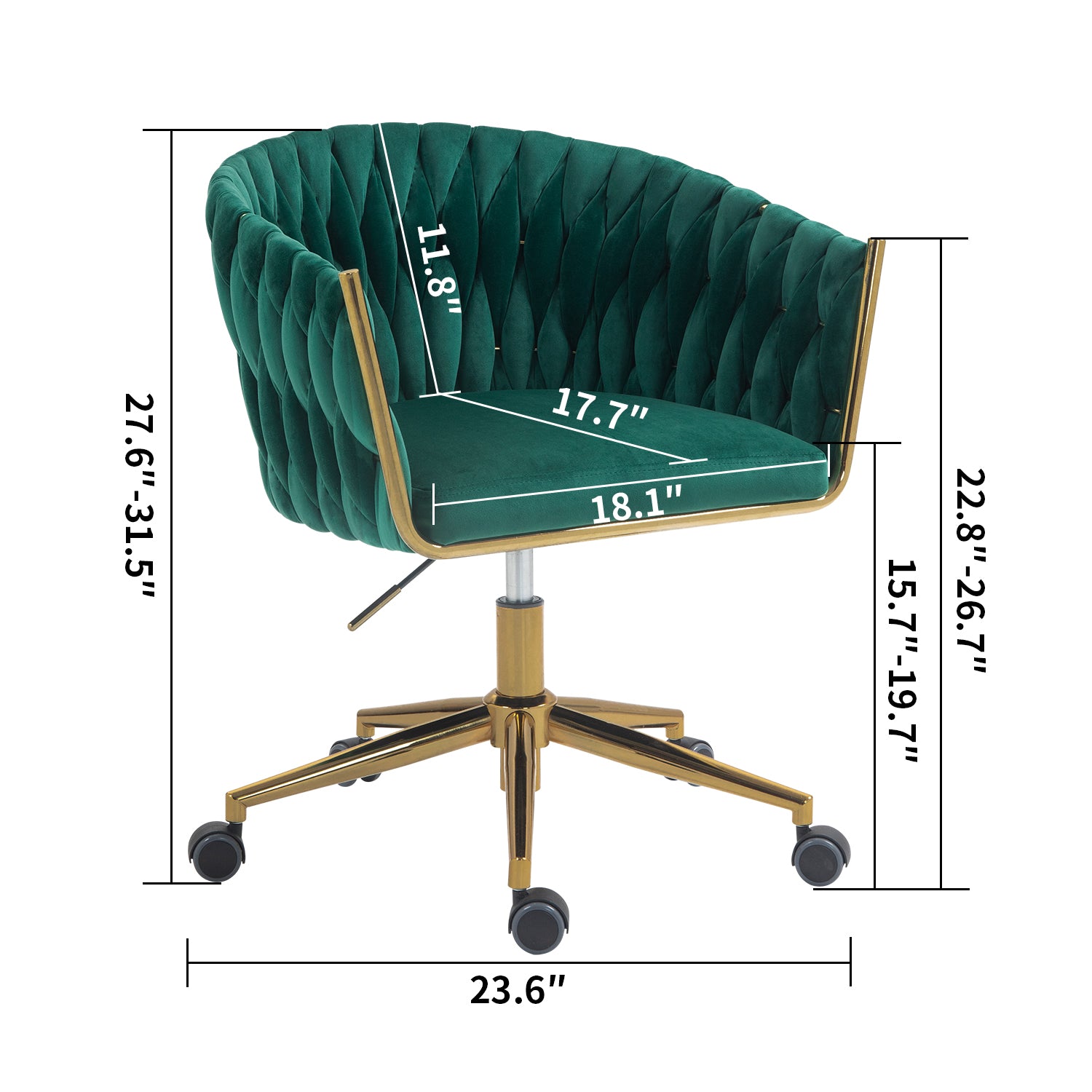 Chic Hand-Woven Office & Vanity Chair with Wheels - 360° Swivel & Adjustable, Green