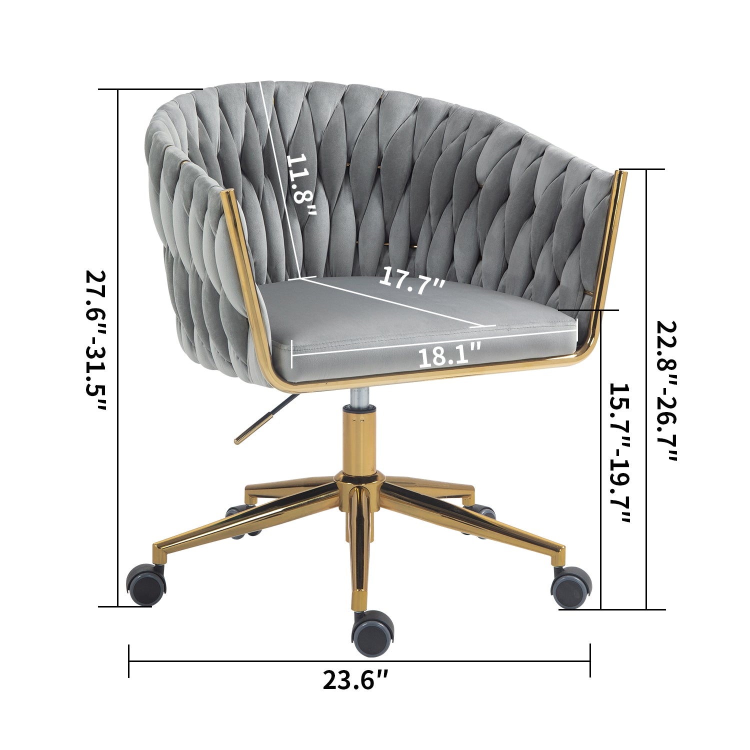 Hand-Woven Grey Office & Vanity Chair - Adjustable, Swivel, 360° Comfort