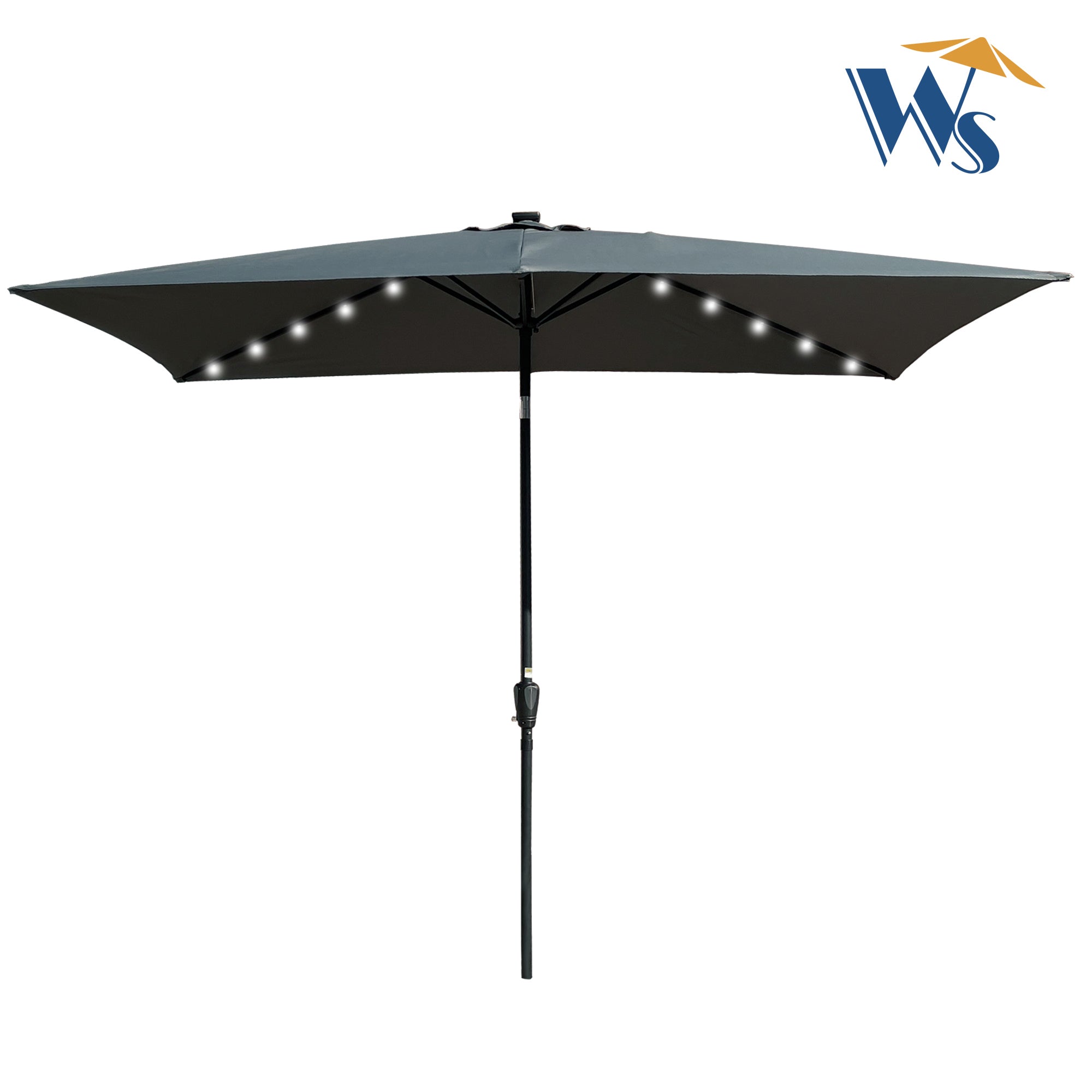 Solar LED Patio Umbrella: 10x6.5 ft Elegant Shade with Crank & Tilt