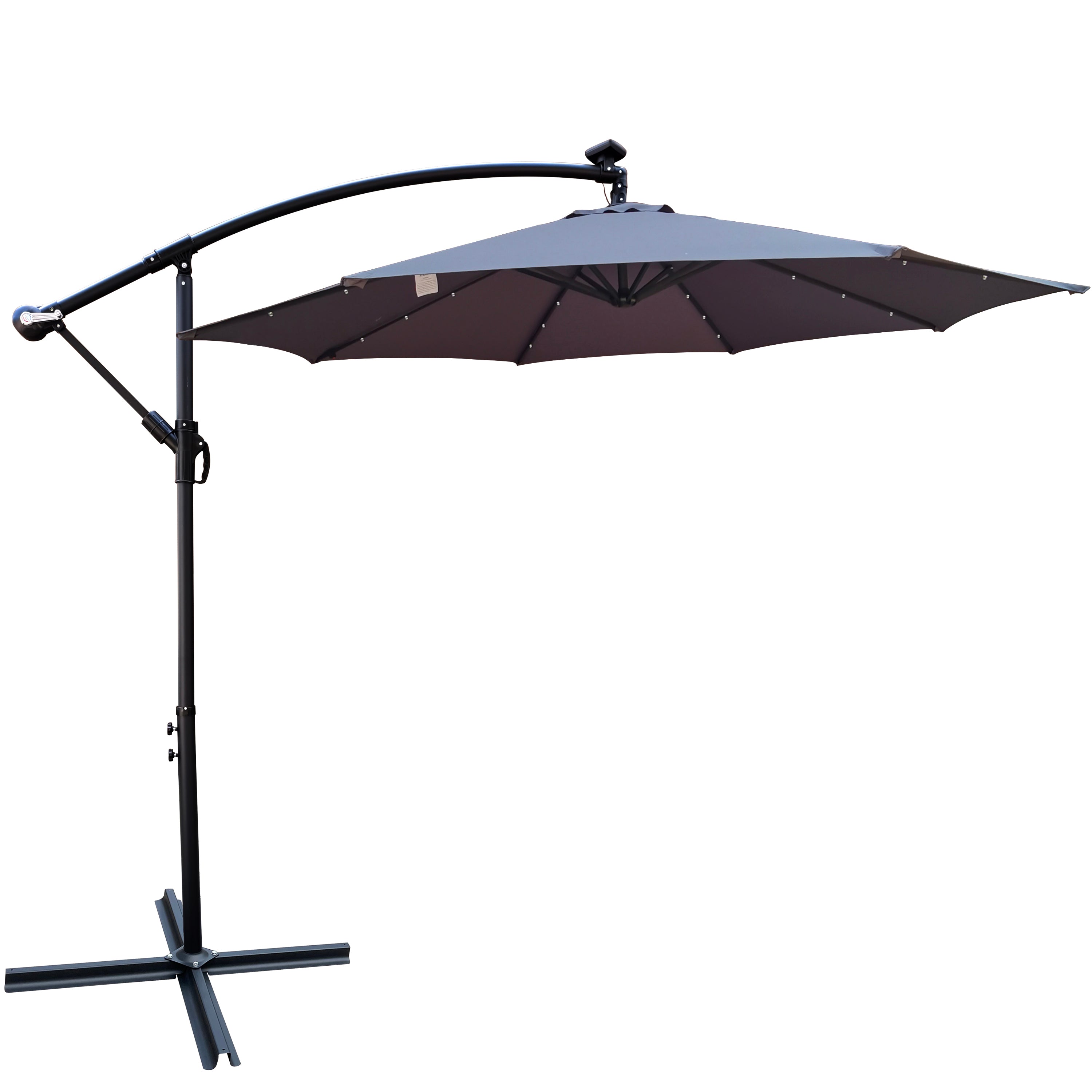 10ft Solar LED Patio Umbrella - Waterproof Outdoor Shade with Crank & Base