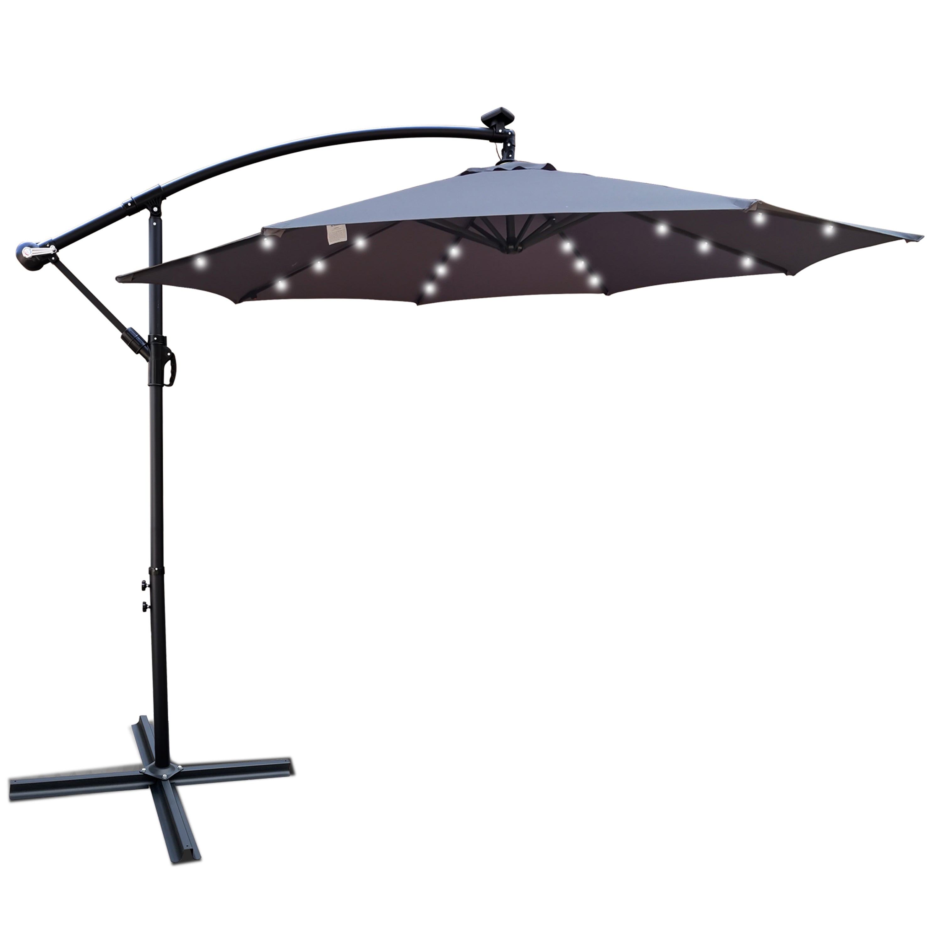 10ft Solar LED Patio Umbrella - Waterproof Outdoor Shade with Crank & Base