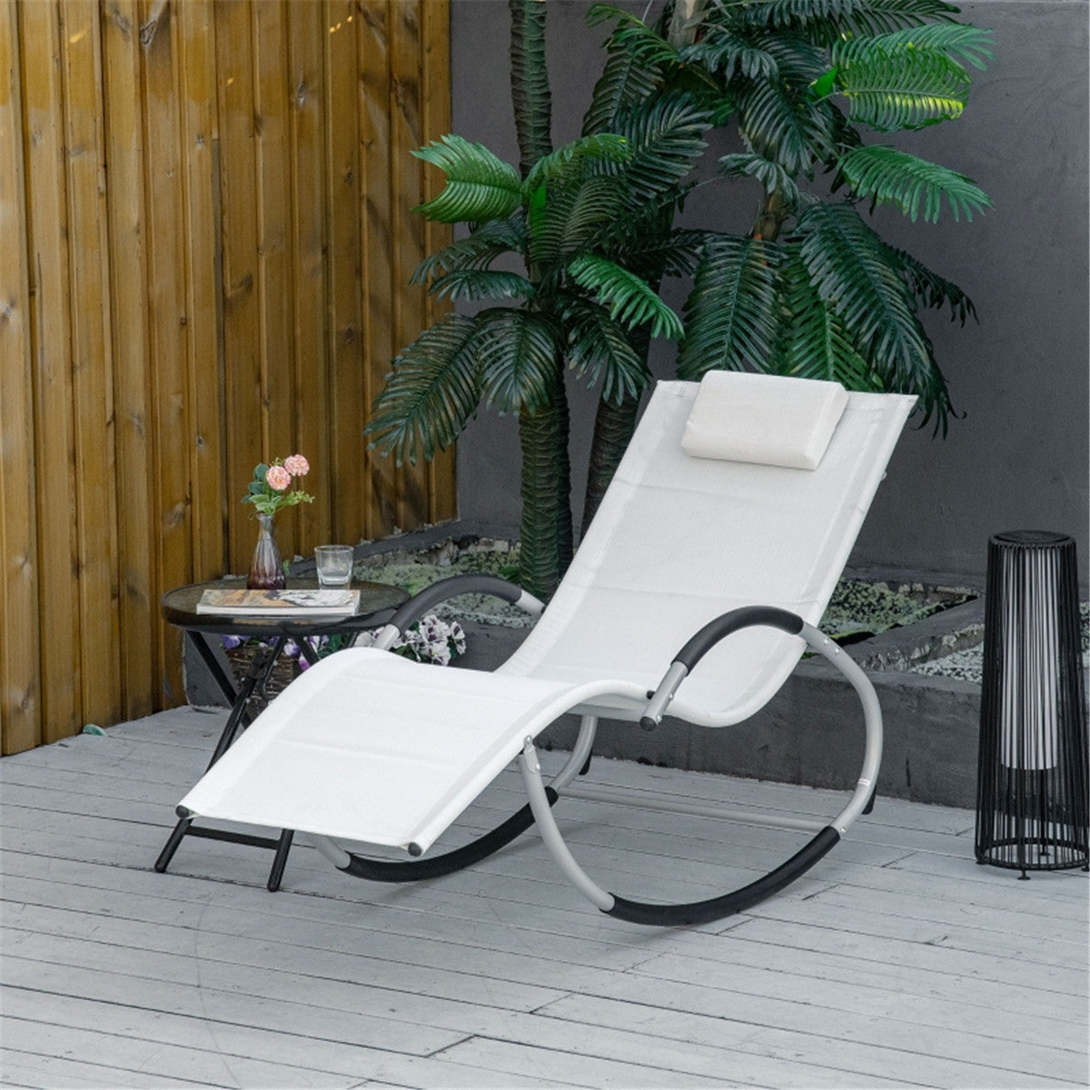 Cloud White Folding Lounge Rocking Chair - Perfect for Outdoor Relaxation!