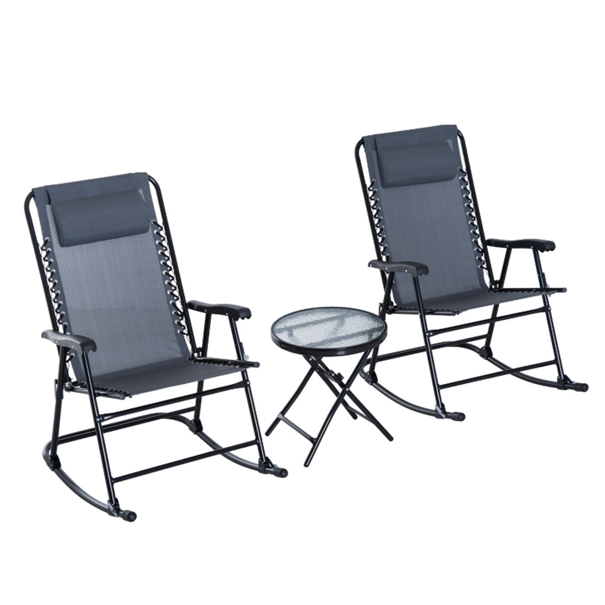 Cozy Outdoor Rocking Chair Set with Glass Top Table - Perfect Patio Comfort!