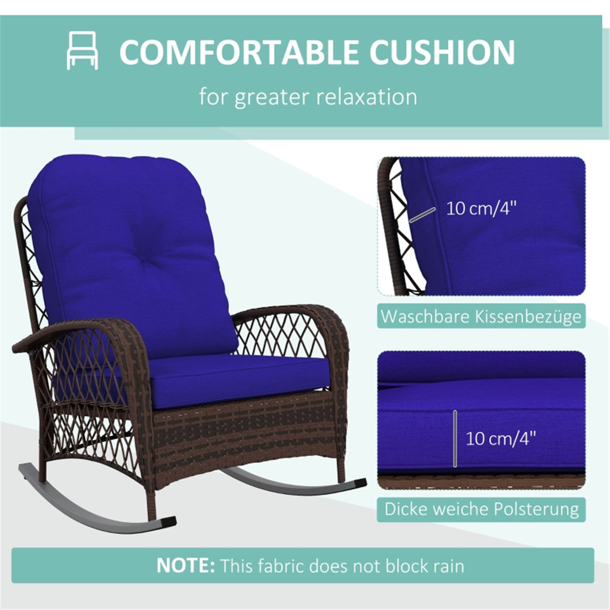 Cozy Rocking Chair with Cushions - Outdoor-Ready & Easy to Clean!