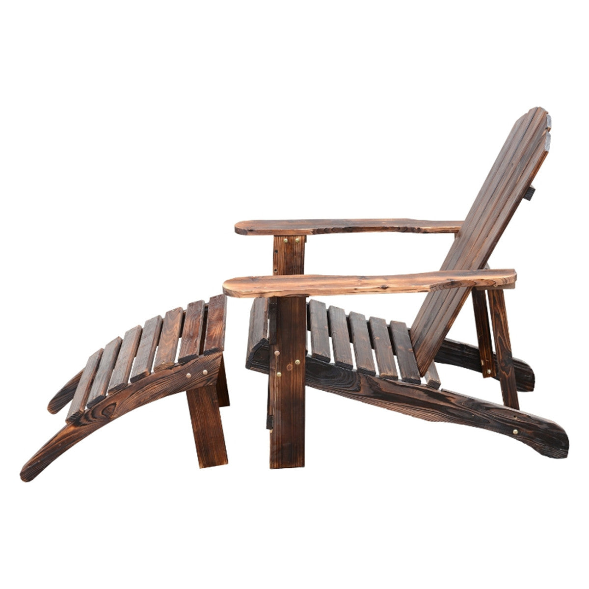 Classic Rustic Brown Adirondack Chair & Ottoman - Weather-Resistant Comfort