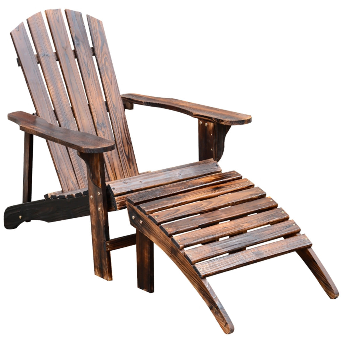 Classic Rustic Brown Adirondack Chair & Ottoman - Weather-Resistant Comfort