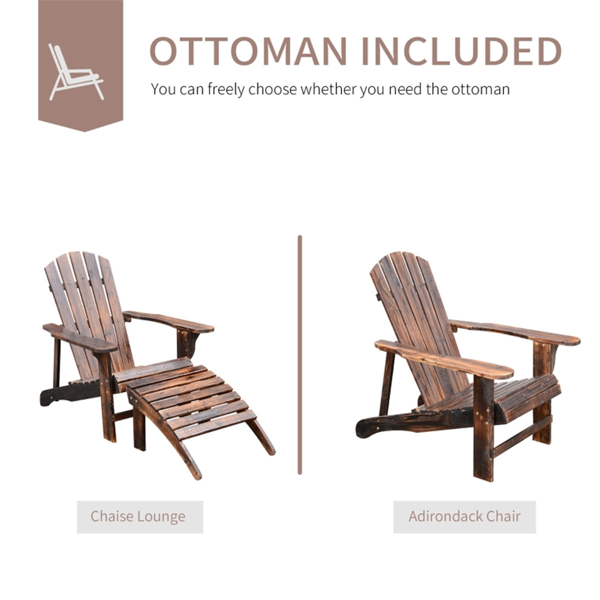 Classic Rustic Brown Adirondack Chair & Ottoman - Weather-Resistant Comfort