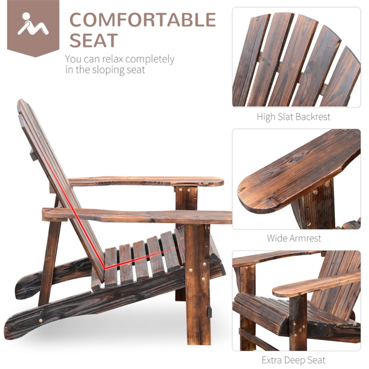 Classic Rustic Brown Adirondack Chair & Ottoman - Weather-Resistant Comfort