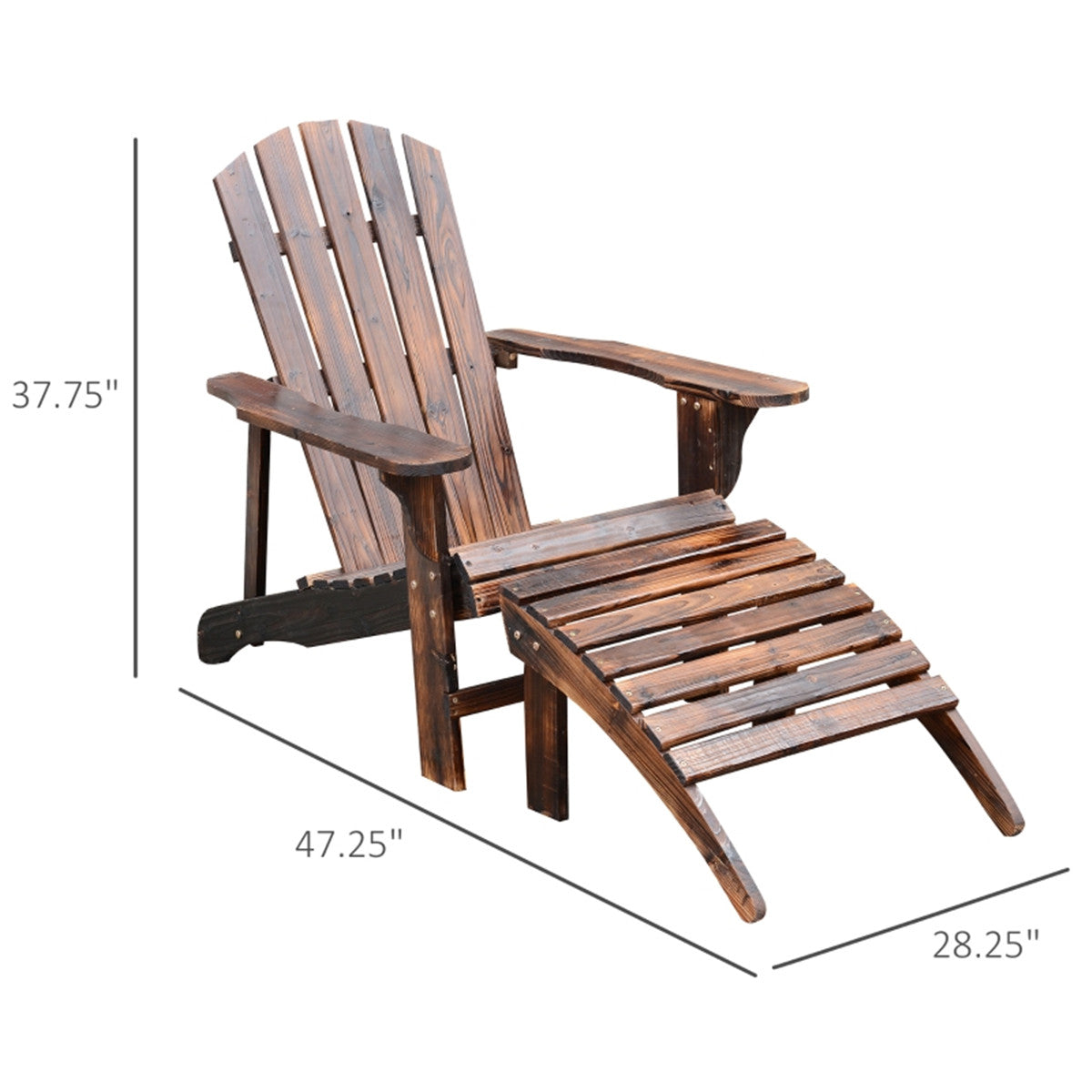 Classic Rustic Brown Adirondack Chair & Ottoman - Weather-Resistant Comfort