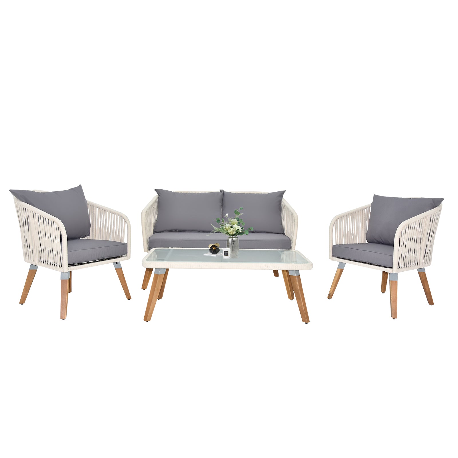 Modern Acacia Wood Outdoor Furniture Set: 4-Piece All-Weather Conversation Set