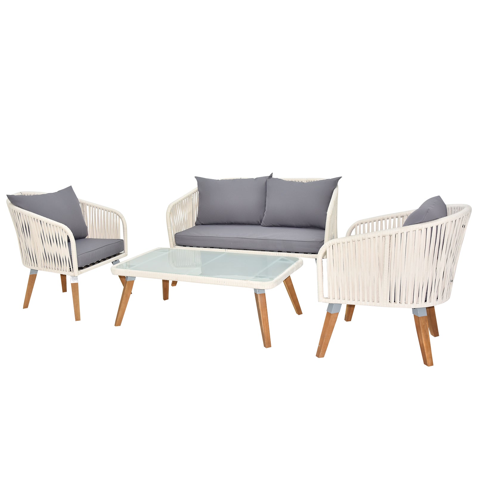 Modern Acacia Wood Outdoor Furniture Set: 4-Piece All-Weather Conversation Set