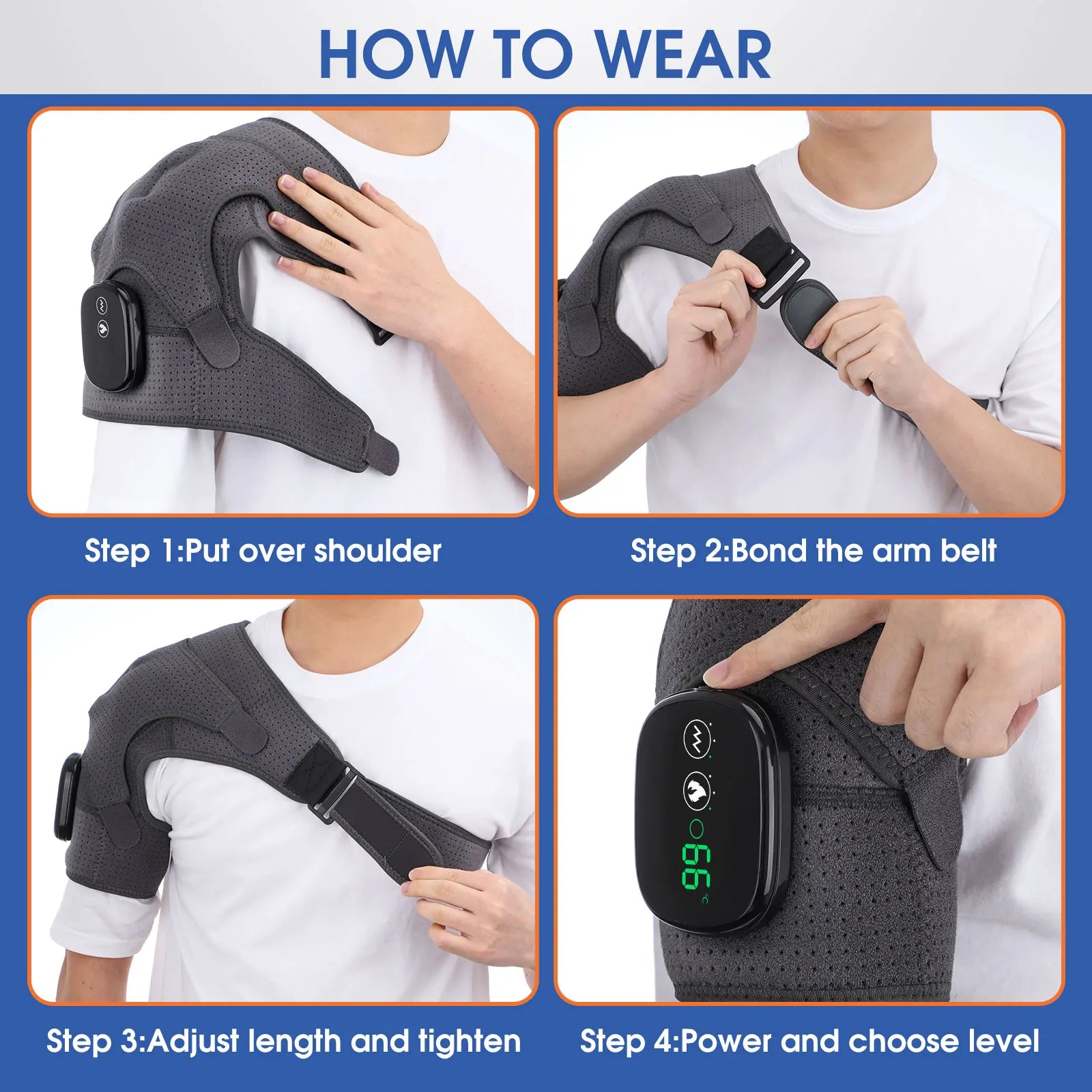 Electric Shoulder Massager Heating Pad Vibration Massage Support Belt Shoulder Thermal  Brace