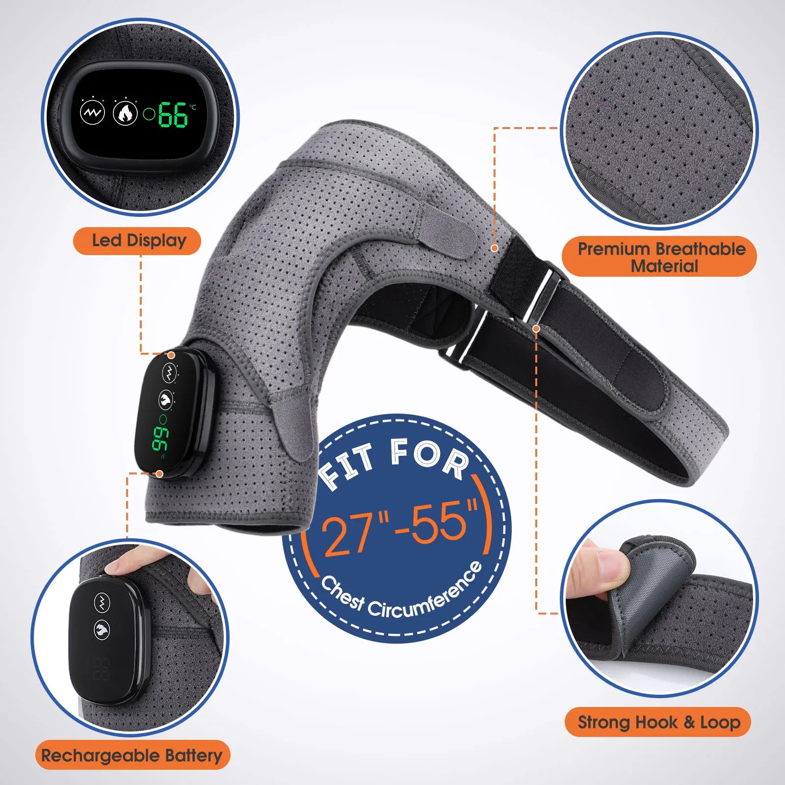 Electric Shoulder Massager Heating Pad Vibration Massage Support Belt Shoulder Thermal  Brace