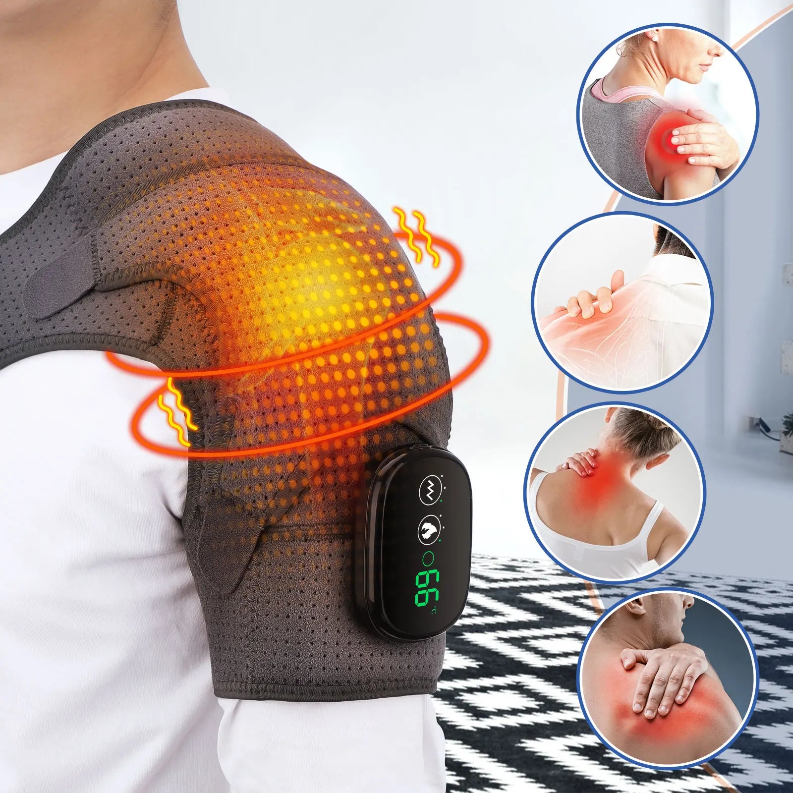 Electric Shoulder Massager Heating Pad Vibration Massage Support Belt Shoulder Thermal  Brace