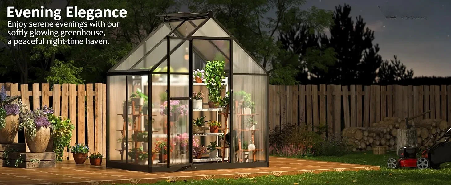 4x6 FT Greenhouse for Outdoors, Polycarbonate Greenhouse with Quick Setup Structure and Roof Vent, Aluminum Walk-in Greenhouse