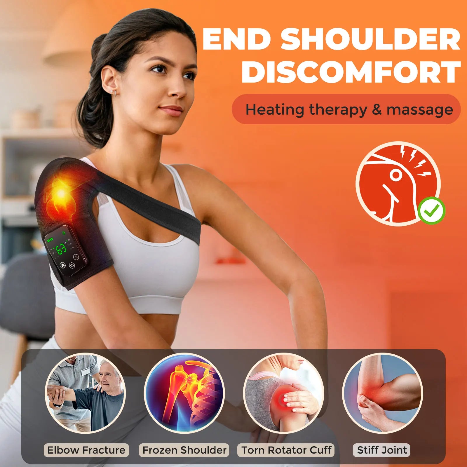 Electric Shouldert Heating Pad 3-Speed Vibration Muscle Relax Belt Thermal Massager Shoulder  Neck Health Care Support Brace