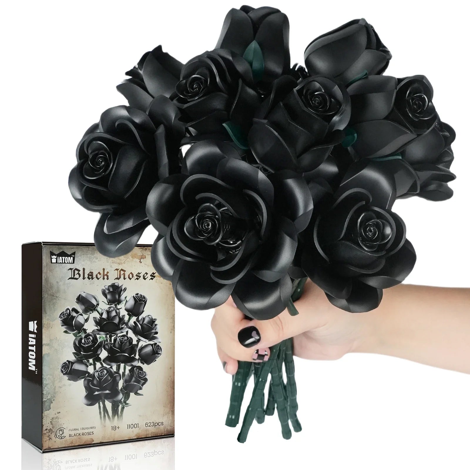 High Quality Black Rose Building Bricks Kit Simulated Roses Plant Bouquet Model Toys Girlfriend Birthday Gift(623 PCS)