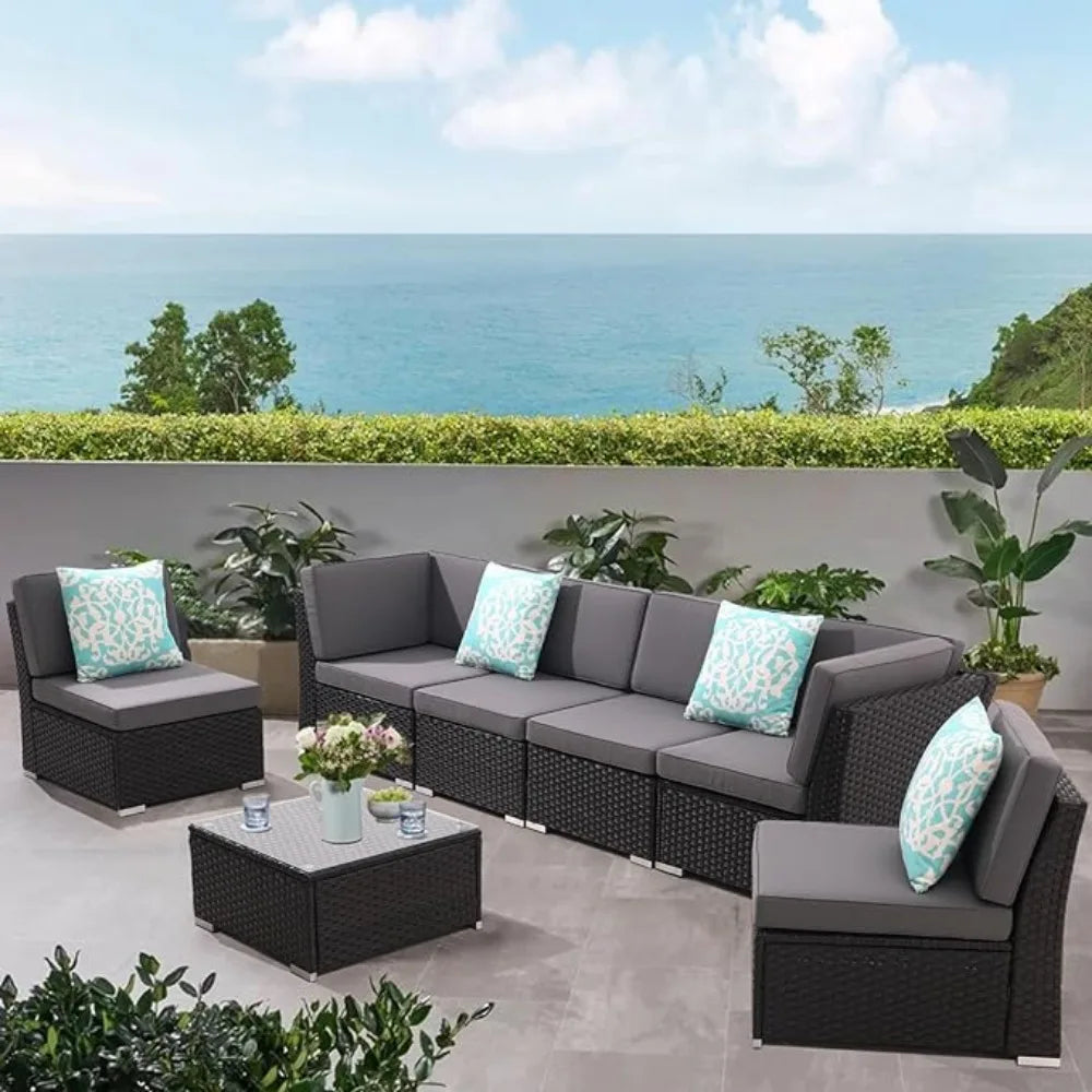 Patio Furniture Outdoor Set, Terrace Sofa Set, All-weather PE Rattan with Padded Cushions, Garden Furniture Sets