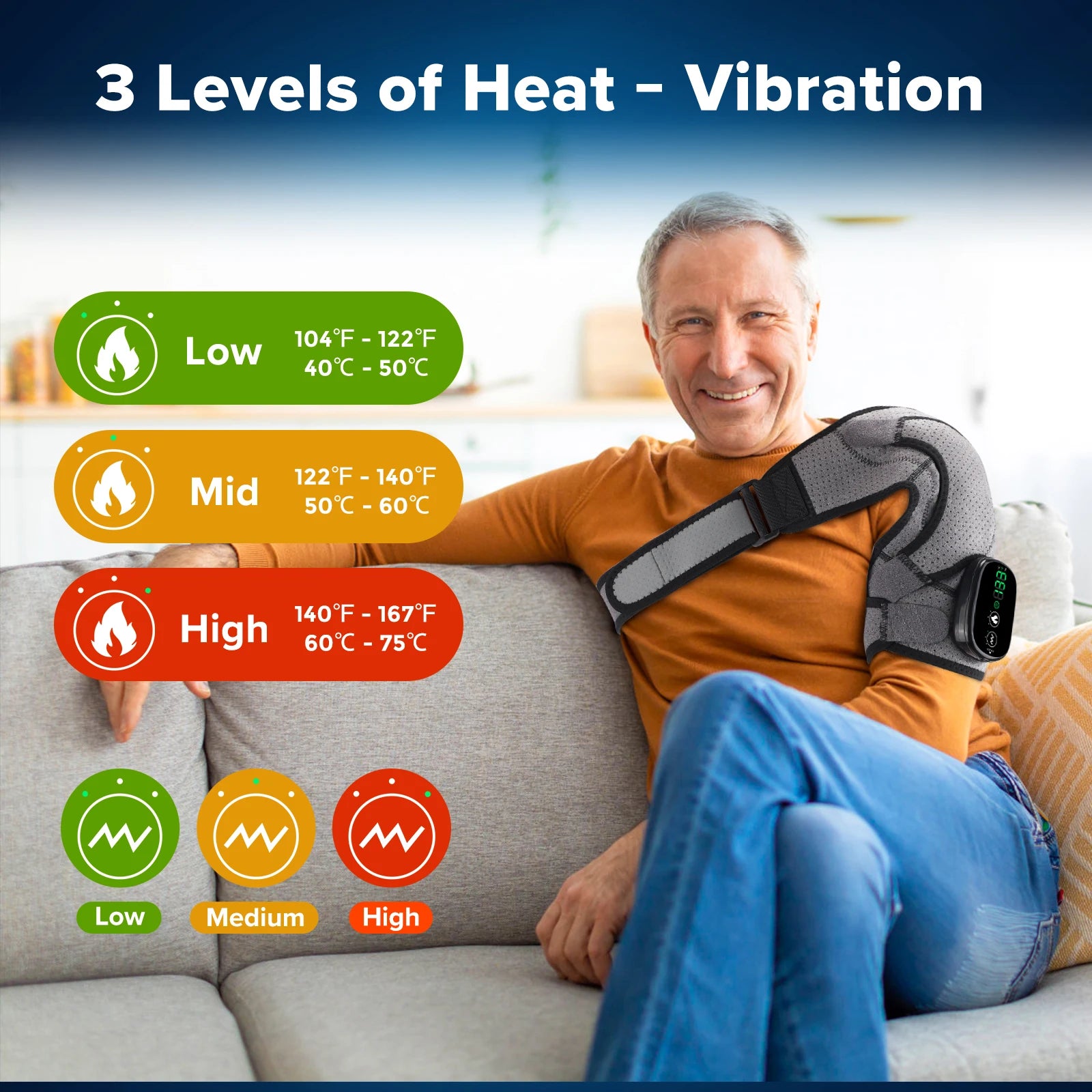 Electric Shouldert Heating Pad 3-Speed Vibration Muscle Relax Belt Thermal Massager Shoulder  Neck Health Care Support Brace