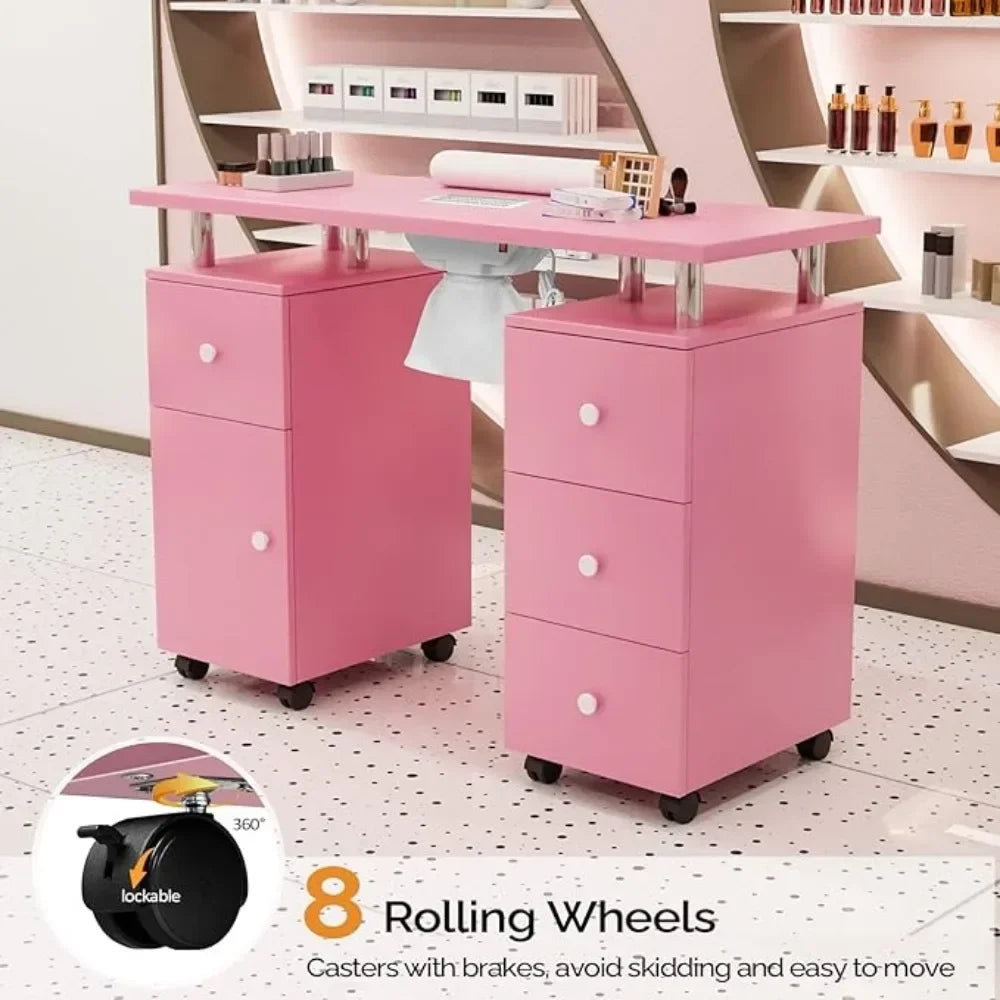 Nail Desk for Technician Manicure Table, Nail Table w/Electric Dust Collector & Wrist Rest Cushion, Acetone Resistant Nail Table