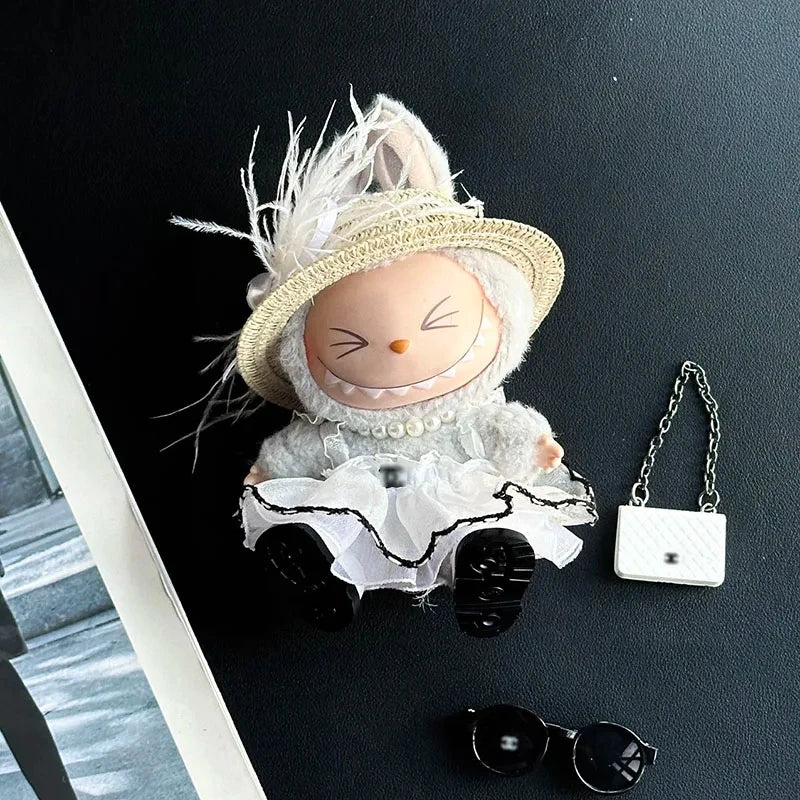 17cm Labubu Doll Luxury Clothing Customization Fashion Printed Hats Gorgeous Dresses Accessories Dollless Labubu Cute Clothing