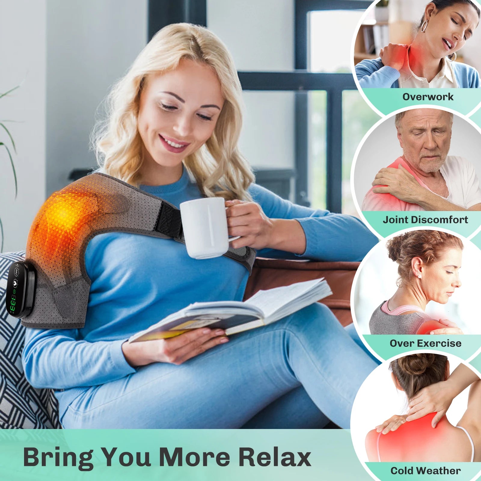 Electric Shouldert Heating Pad 3-Speed Vibration Muscle Relax Belt Thermal Massager Shoulder  Neck Health Care Support Brace