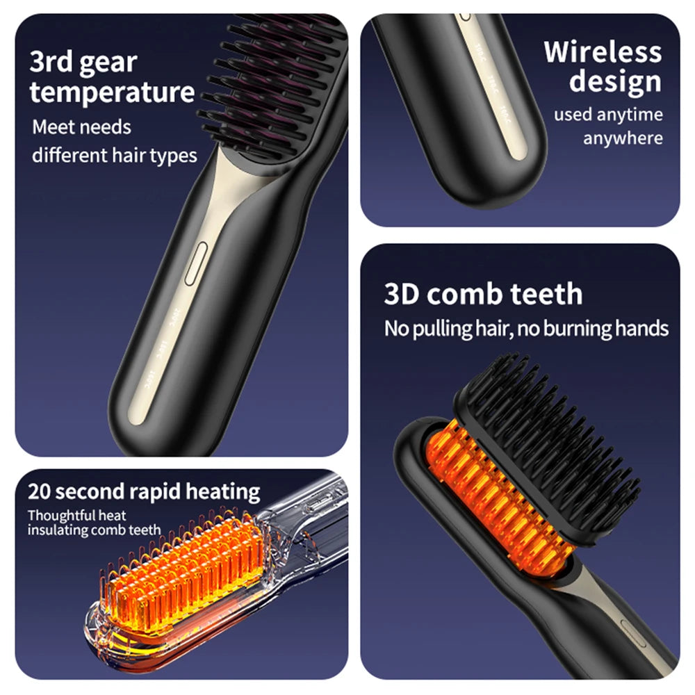 Wireless Hair Straightener Professional Quick Heated Electric Comb Personal Care Multifunctional Hairstyle Brush Salon Hair