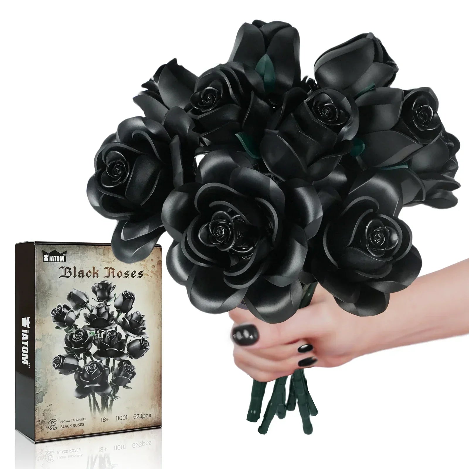 High Quality Black Rose Building Bricks Kit Simulated Roses Plant Bouquet Model Toys Girlfriend Birthday Gift(623 PCS)