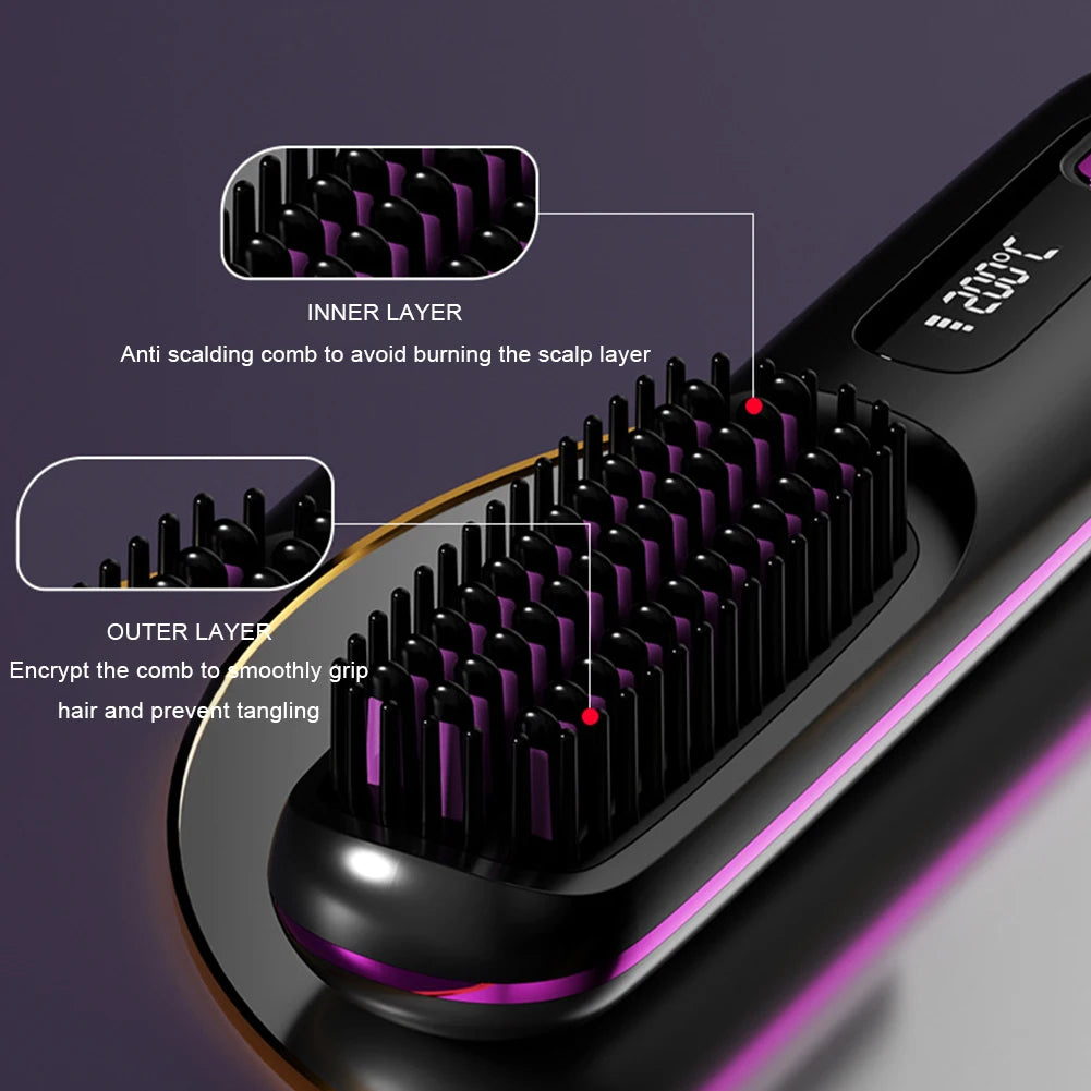 Electric Negative Ions Ceramic Hot Comb 3 Setting Smoothing Negative Ion Hair Care Comb Anti-Scald Ionic Hot Comb Straightener