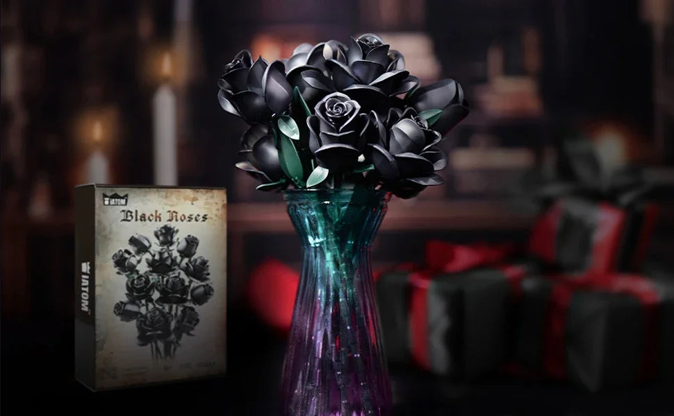 High Quality Black Rose Building Bricks Kit Simulated Roses Plant Bouquet Model Toys Girlfriend Birthday Gift(623 PCS)