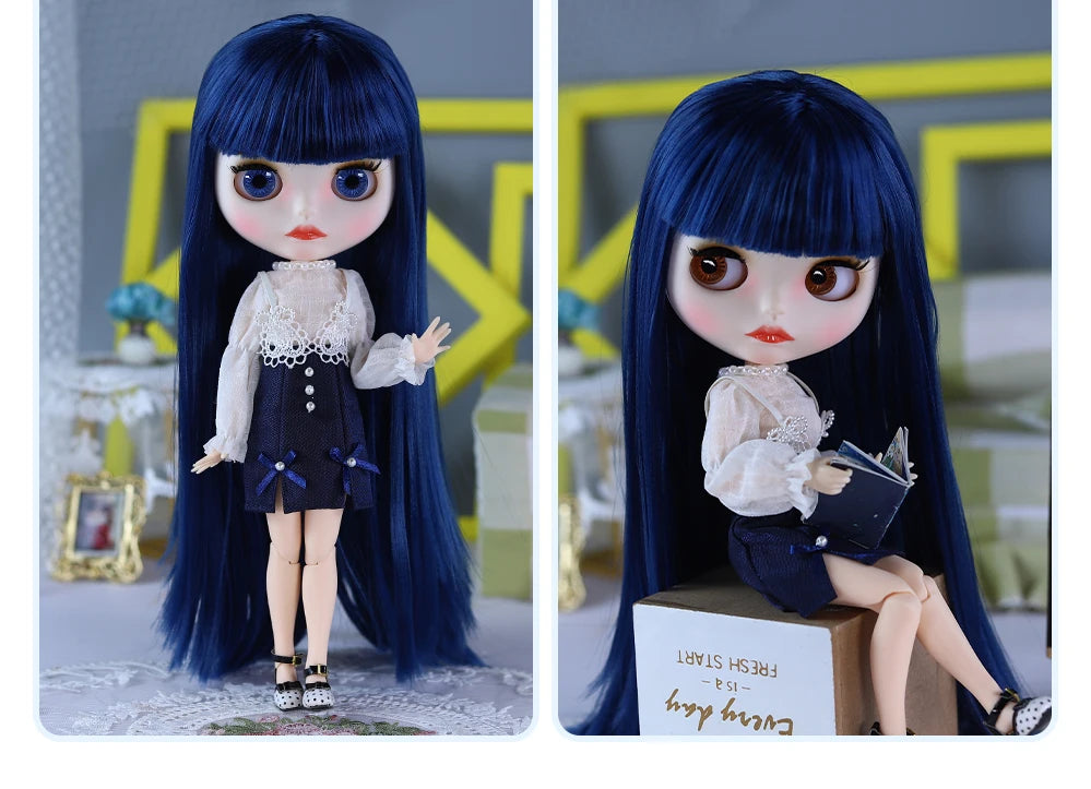 ICY DBS Blyth Doll BJD Joint Body White Skin Blue Hair Set Doll 1/6 30cm Girl Gift Anime SD