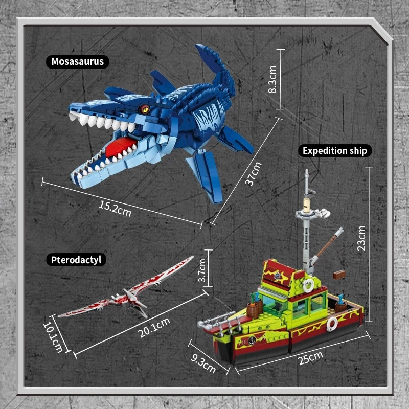 Jurassic Dinosaur Ship Toys Building Block DIY Escape From Ocean Mosasaurus Assembly Bricks Educational Sets Children Gifts